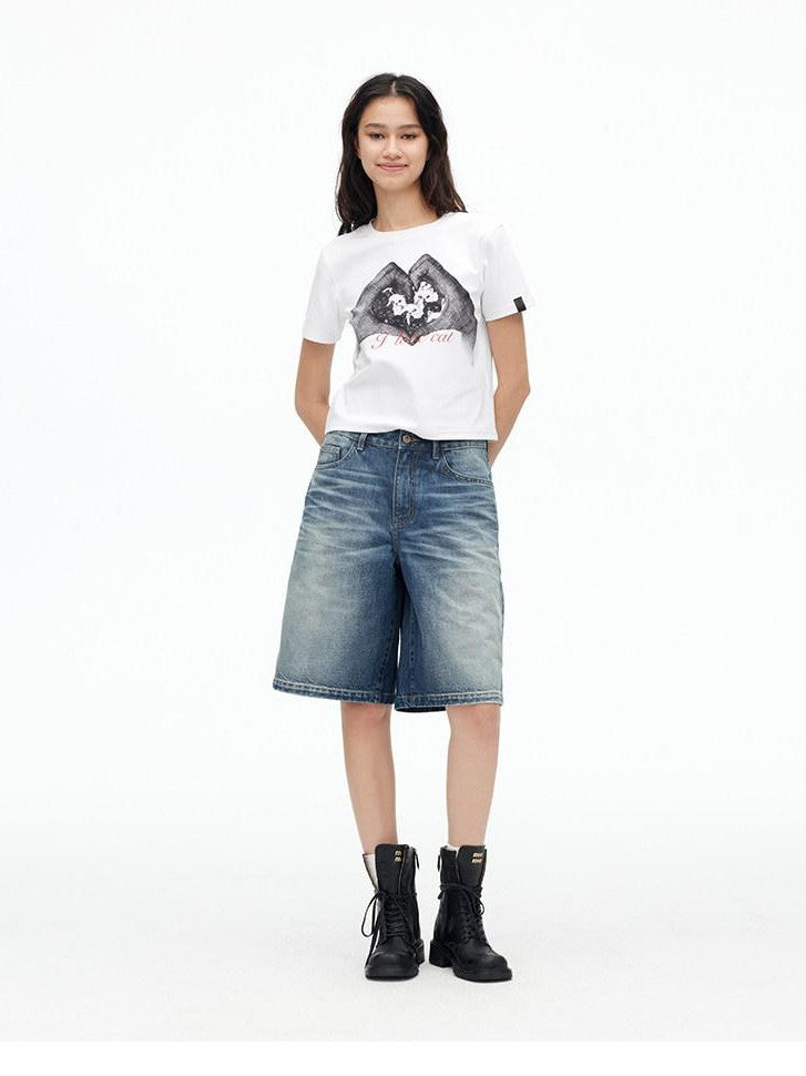 AFTADAWN Deep Blue Vintage Washed Distressed 3d Whisker Women&