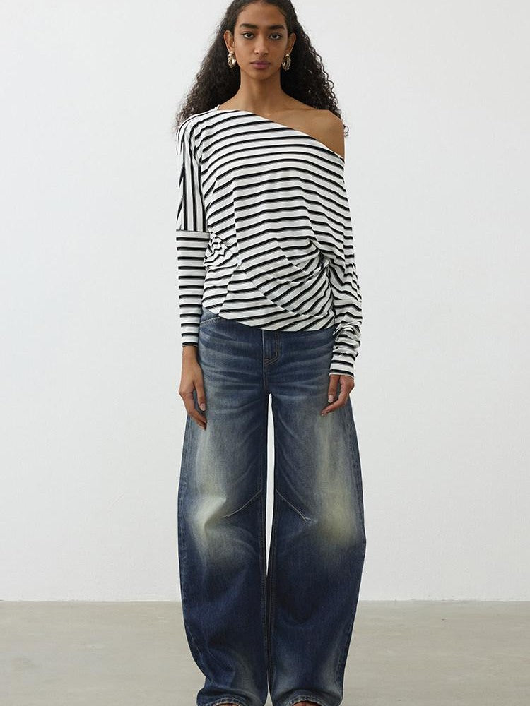 AFTADAWN Deep Blue Washed Relaxed Mid Low Rise Women&