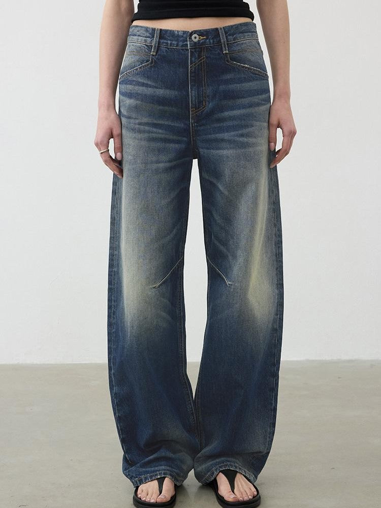 AFTADAWN Deep Blue Washed Relaxed Mid Low Rise Women&