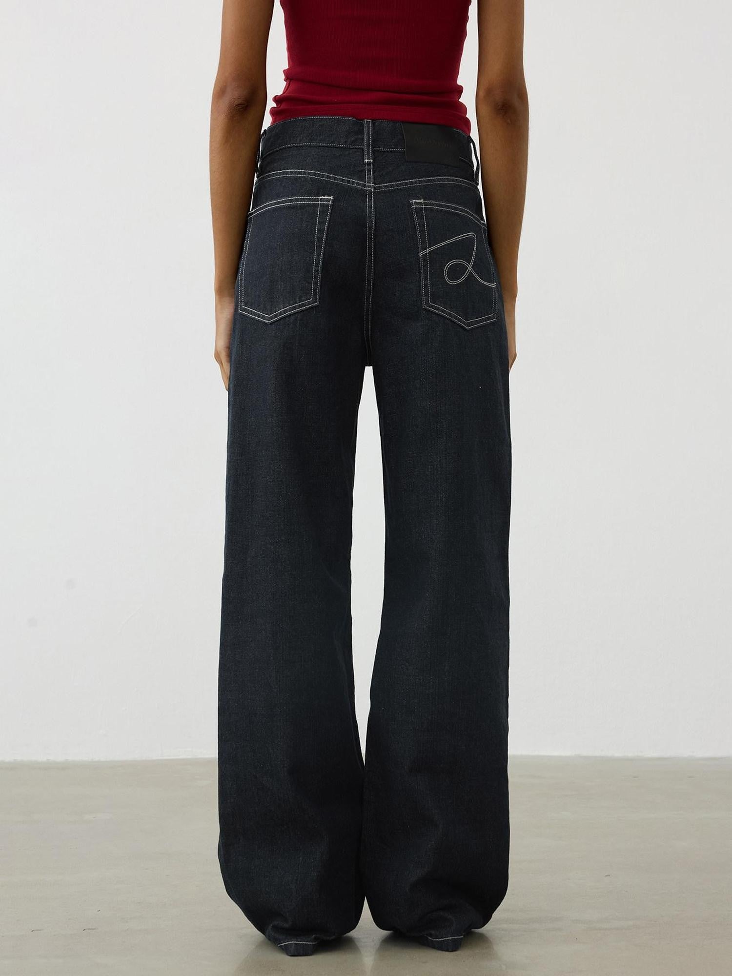AFTADAWN Deep Indigo Embroidered Red Selvedge Vintage Women&