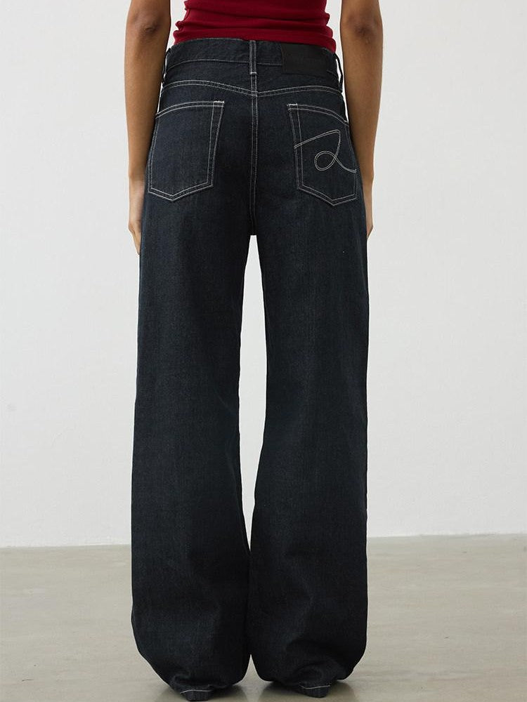 AFTADAWN Deep Indigo Embroidered Red Selvedge Vintage Women&