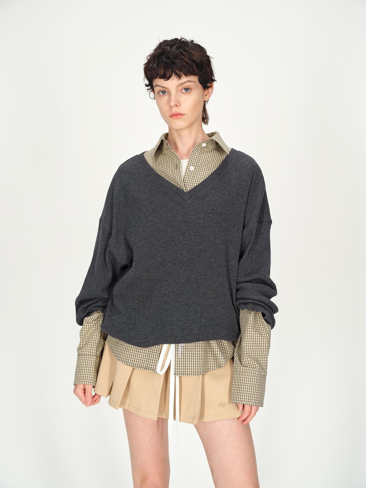 AFTADAWN Deep V-neck Layering Knit Sweater