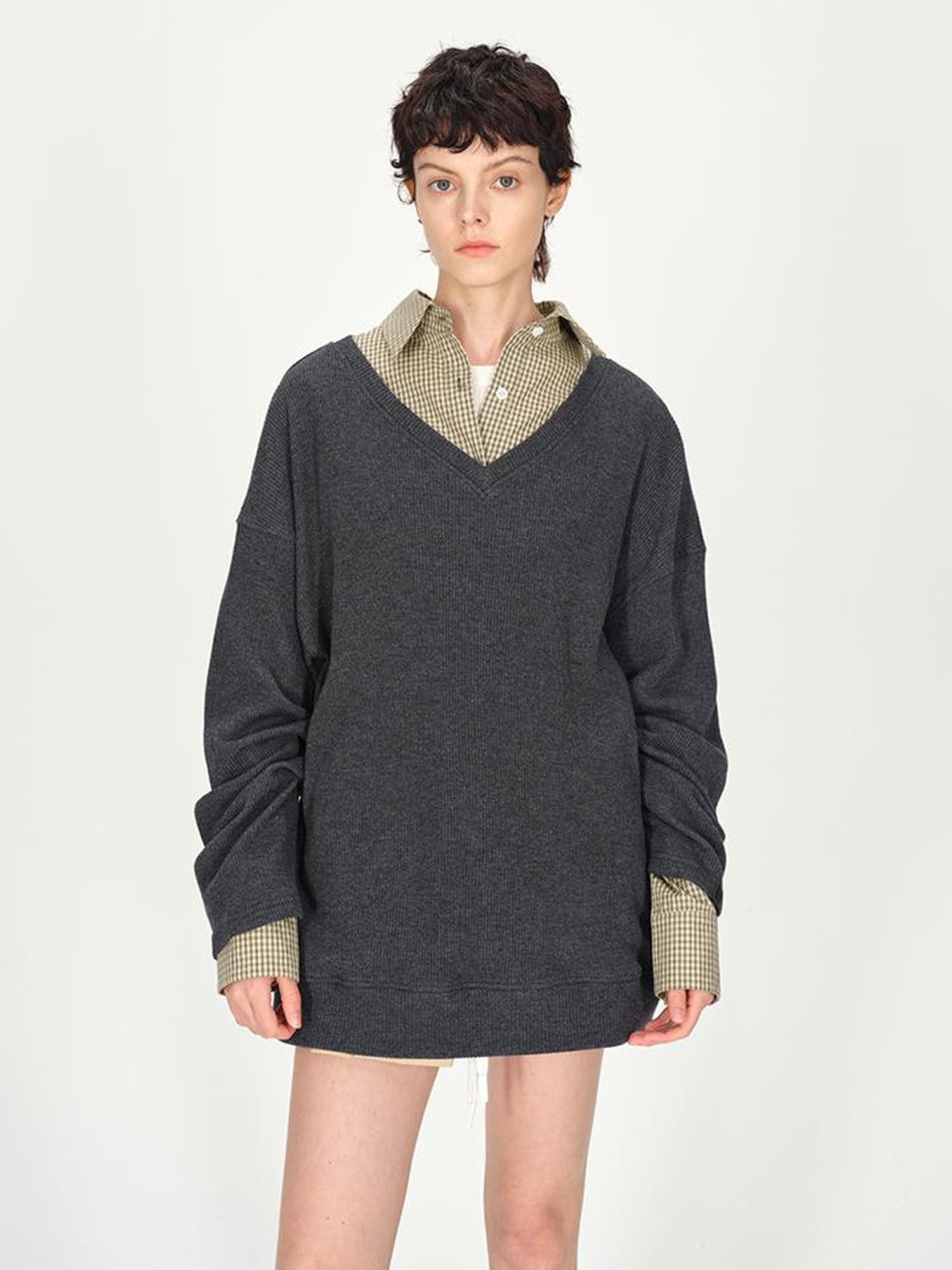AFTADAWN Deep V-neck Layering Knit Sweater