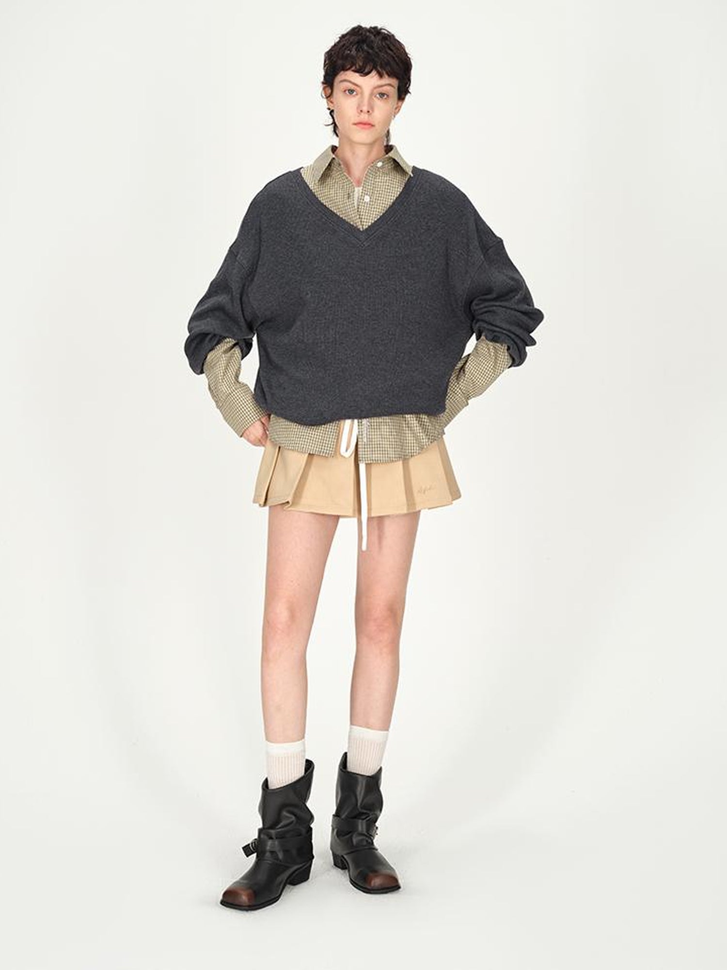 AFTADAWN Deep V-neck Layering Knit Sweater