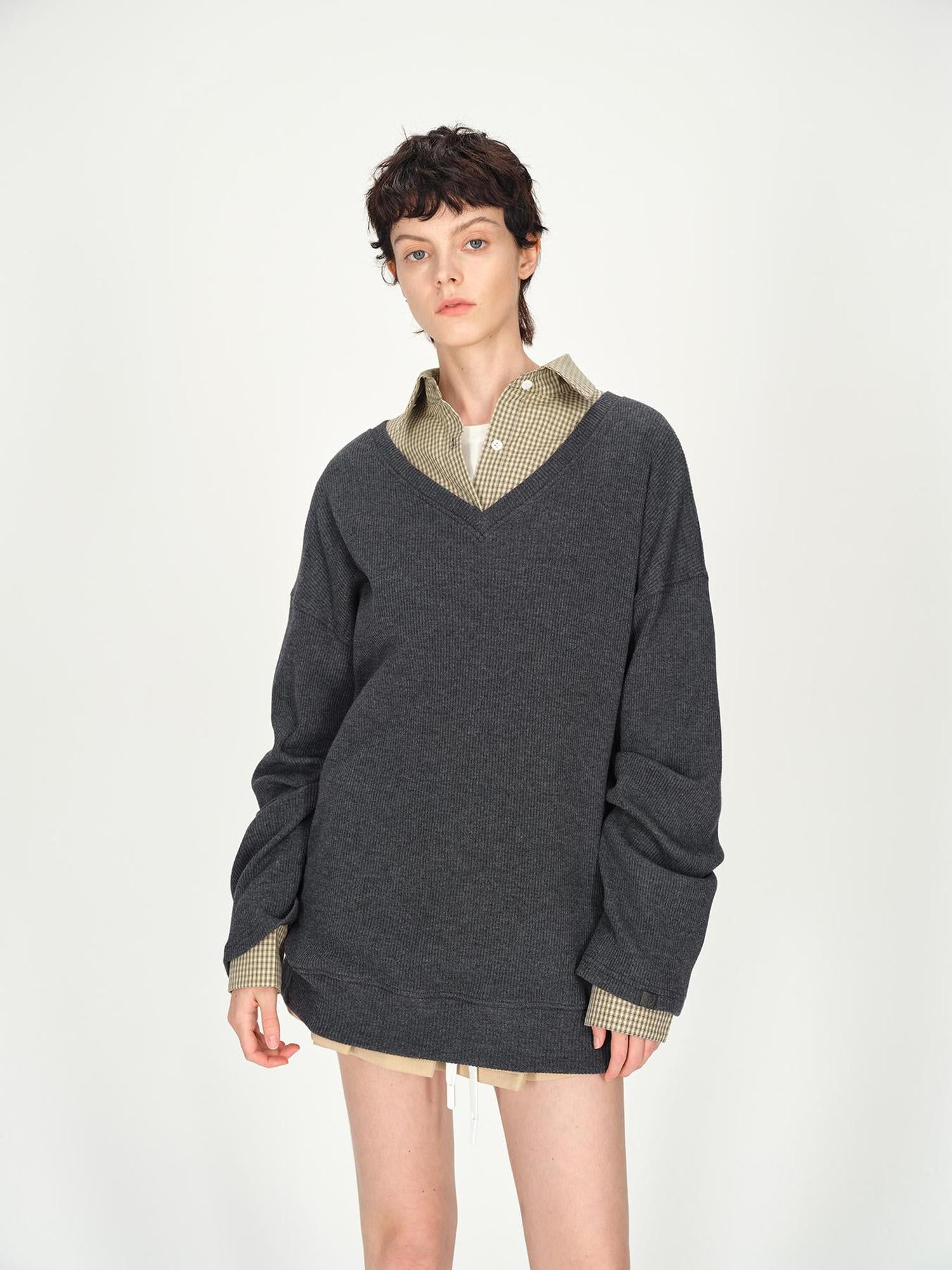 AFTADAWN Deep V-neck Layering Knit Sweater
