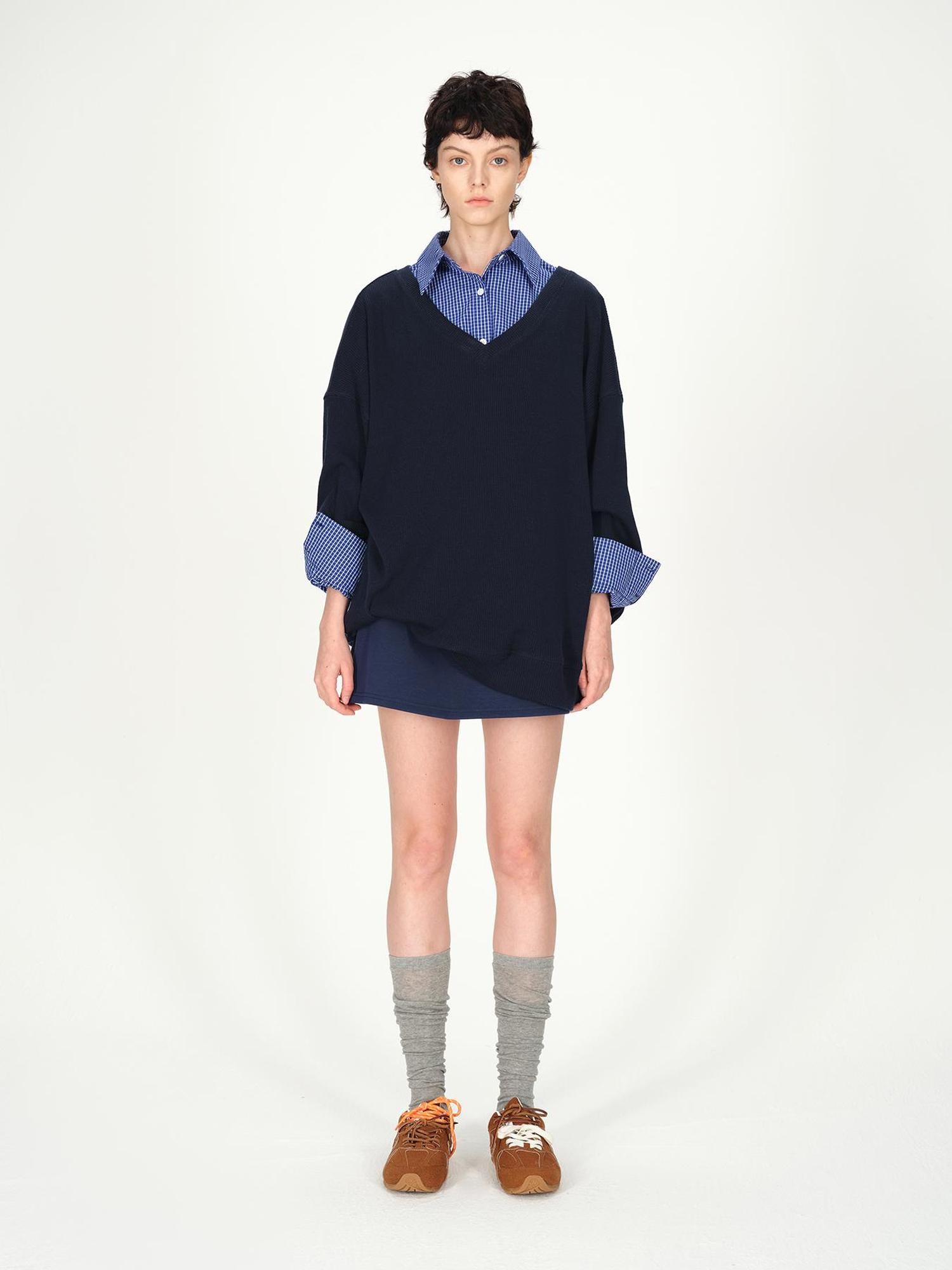 AFTADAWN Deep V-neck Layering Knit Sweater