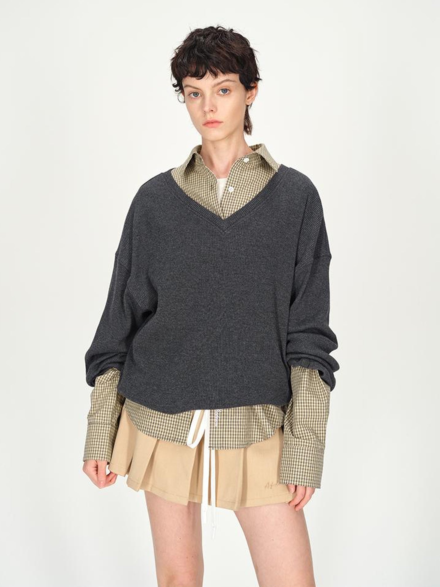 AFTADAWN Deep V-neck Layering Knit Sweater