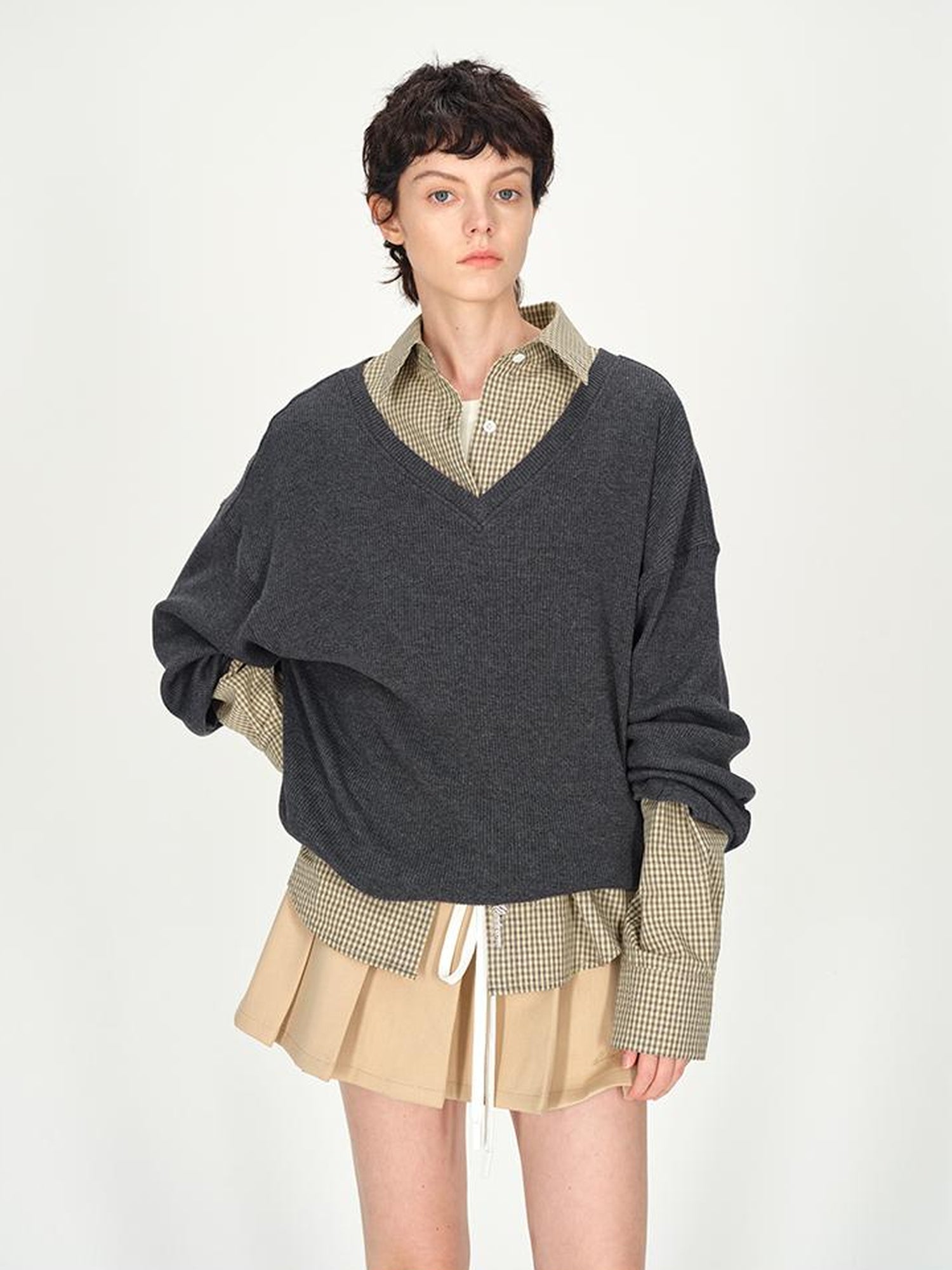 AFTADAWN Deep V-neck Layering Knit Sweater