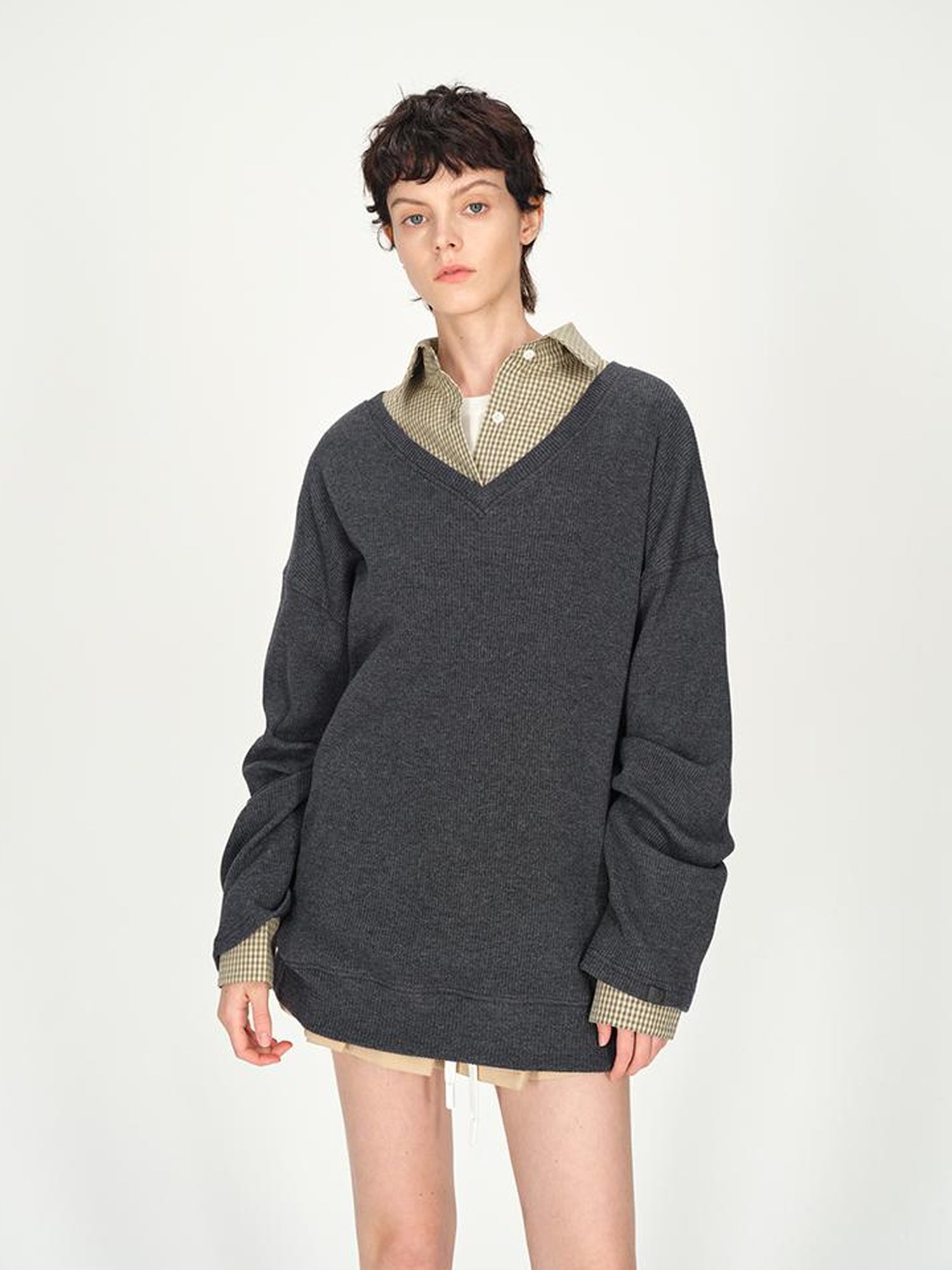 AFTADAWN Deep V-neck Layering Knit Sweater