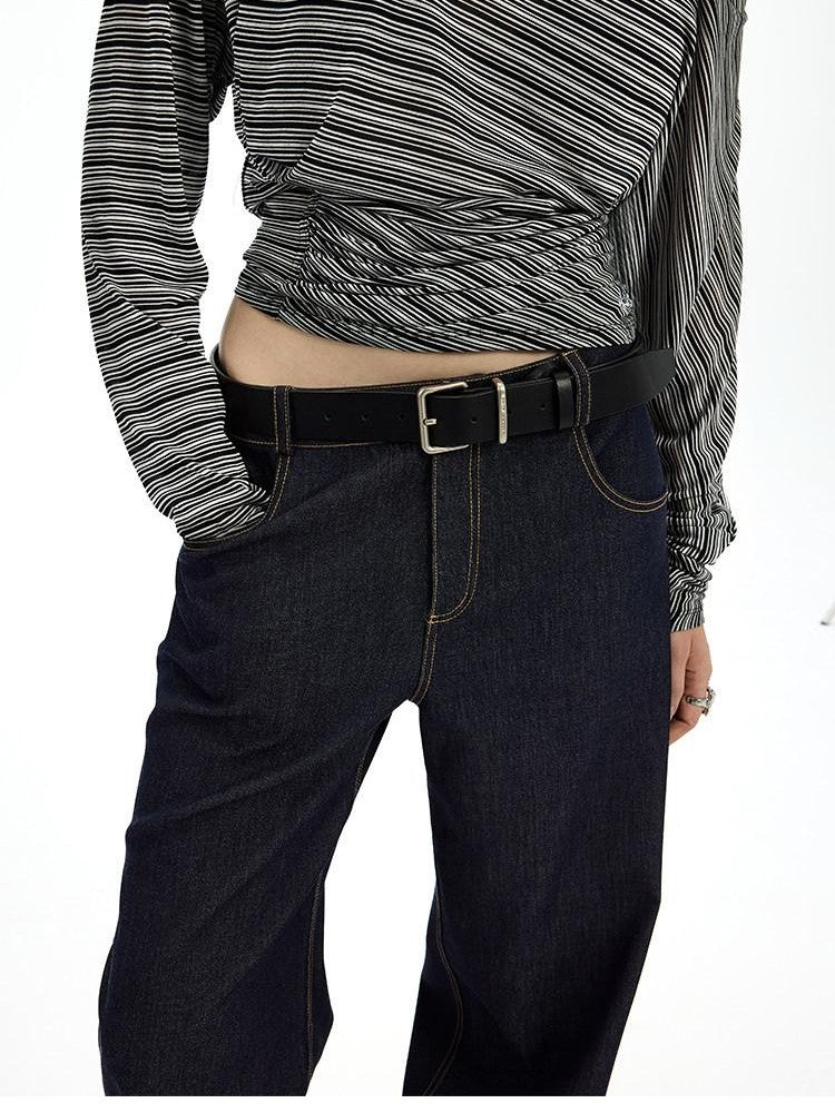 AFTADAWN Denim Blue Back Pocket Logo Embroidery Women&