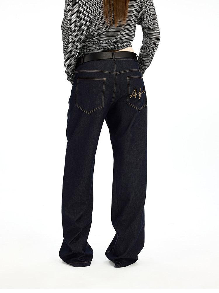 AFTADAWN Denim Blue Back Pocket Logo Embroidery Women&