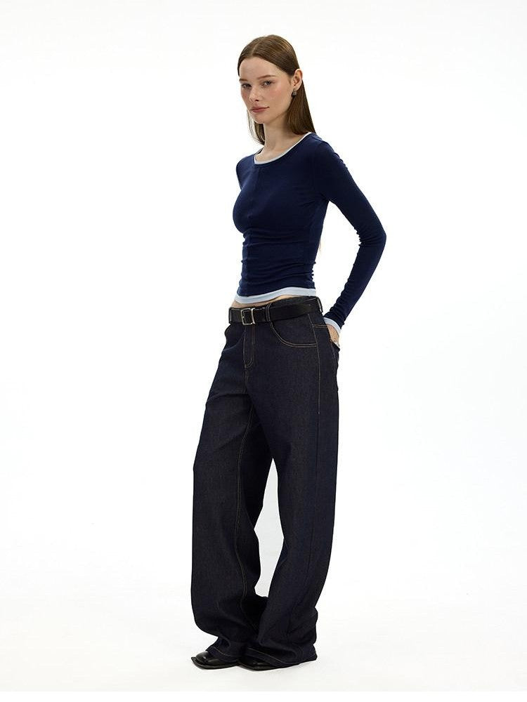 AFTADAWN Denim Blue Back Pocket Logo Embroidery Women&