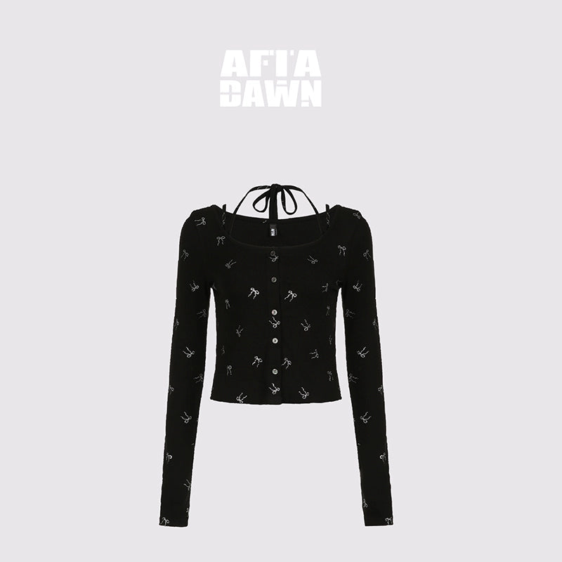 AFTADAWN_Detachable_Bow_Strap_Slip_Cardigan_With_Silver_Print_MISSTT