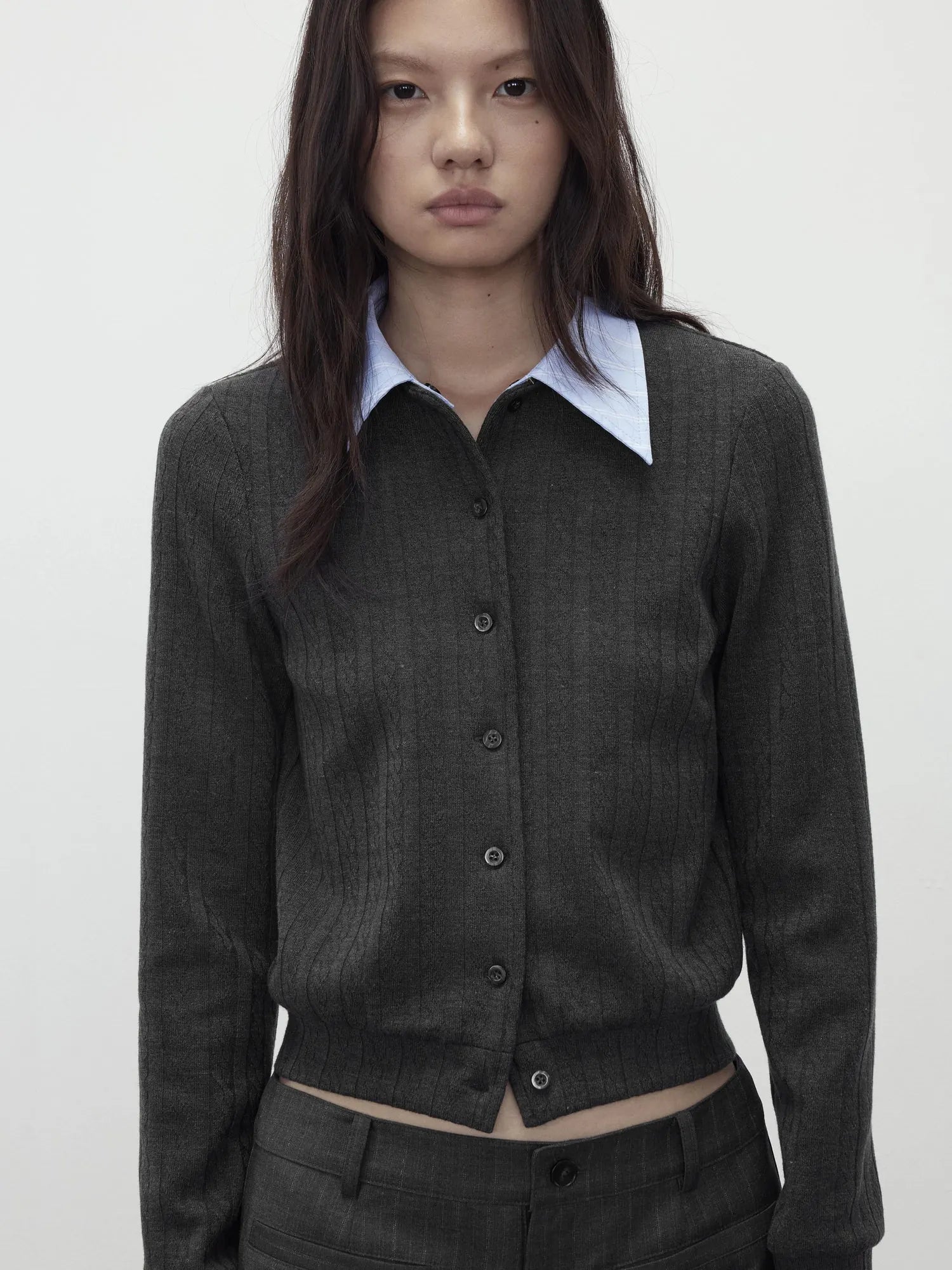 Detachable Collar Wool Blend Textured Long Sleeve Knit Top