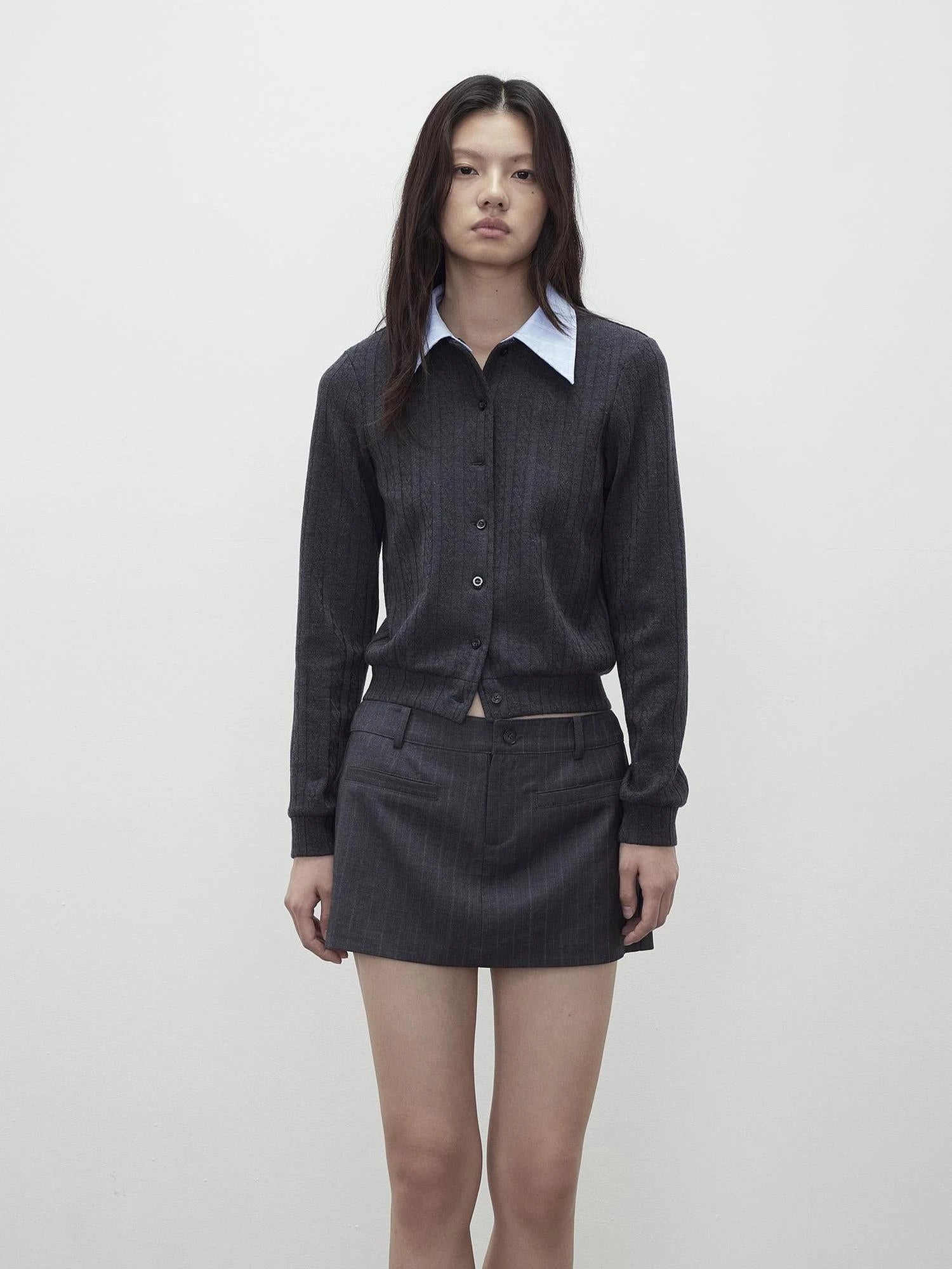 Detachable Collar Wool Blend Textured Long Sleeve Knit Top