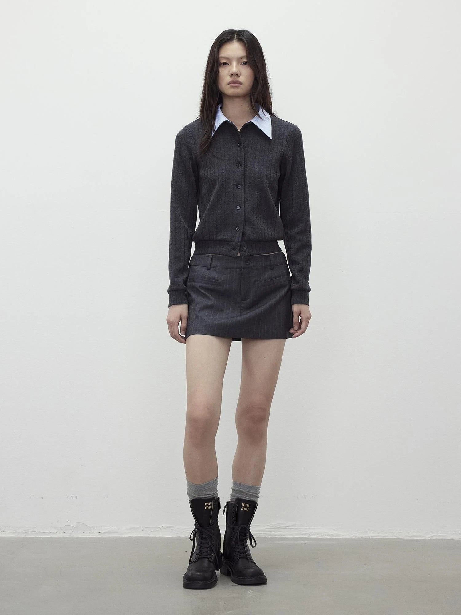 Detachable Collar Wool Blend Textured Long Sleeve Knit Top