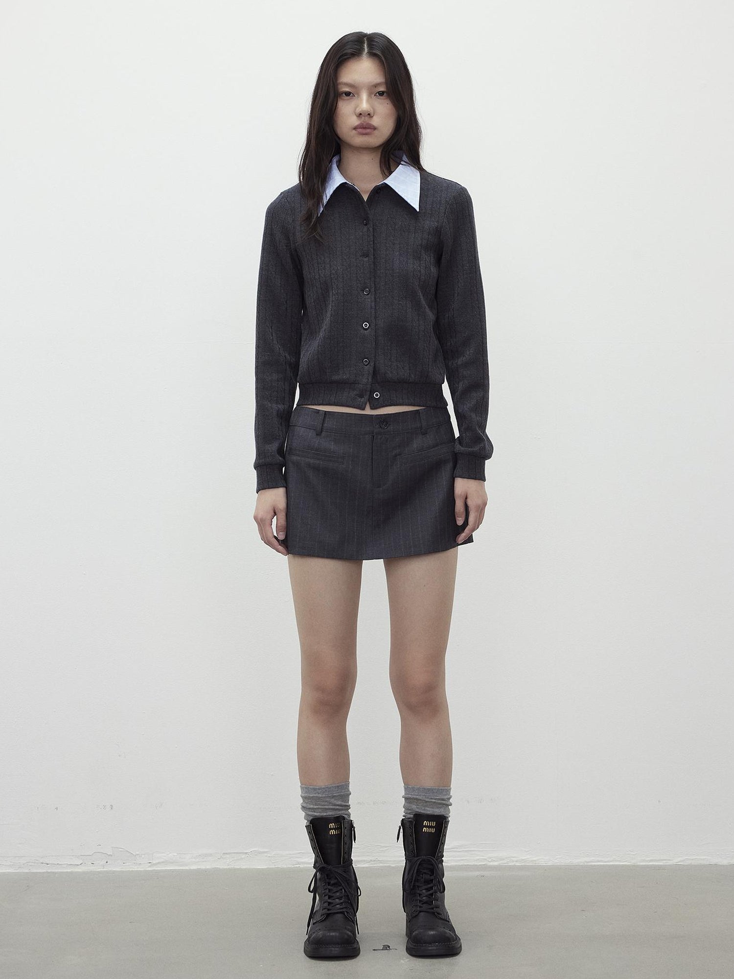 AFTADAWN Detachable Collar Wool Blend Textured Long Sleeve Knit Top