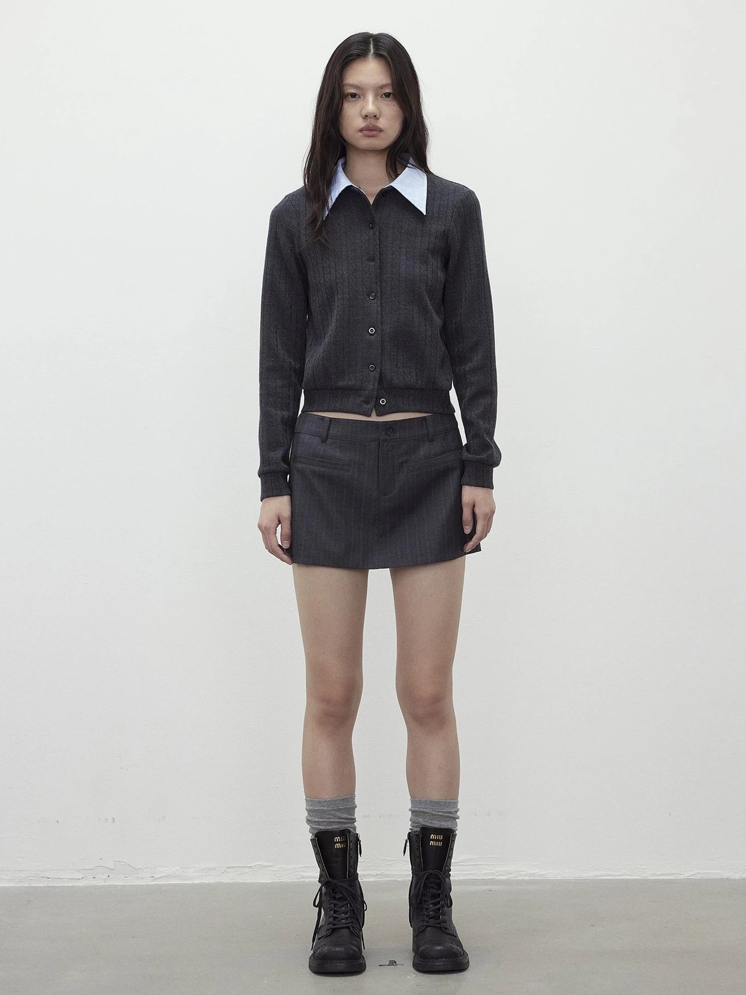 Detachable Collar Wool Blend Textured Long Sleeve Knit Top