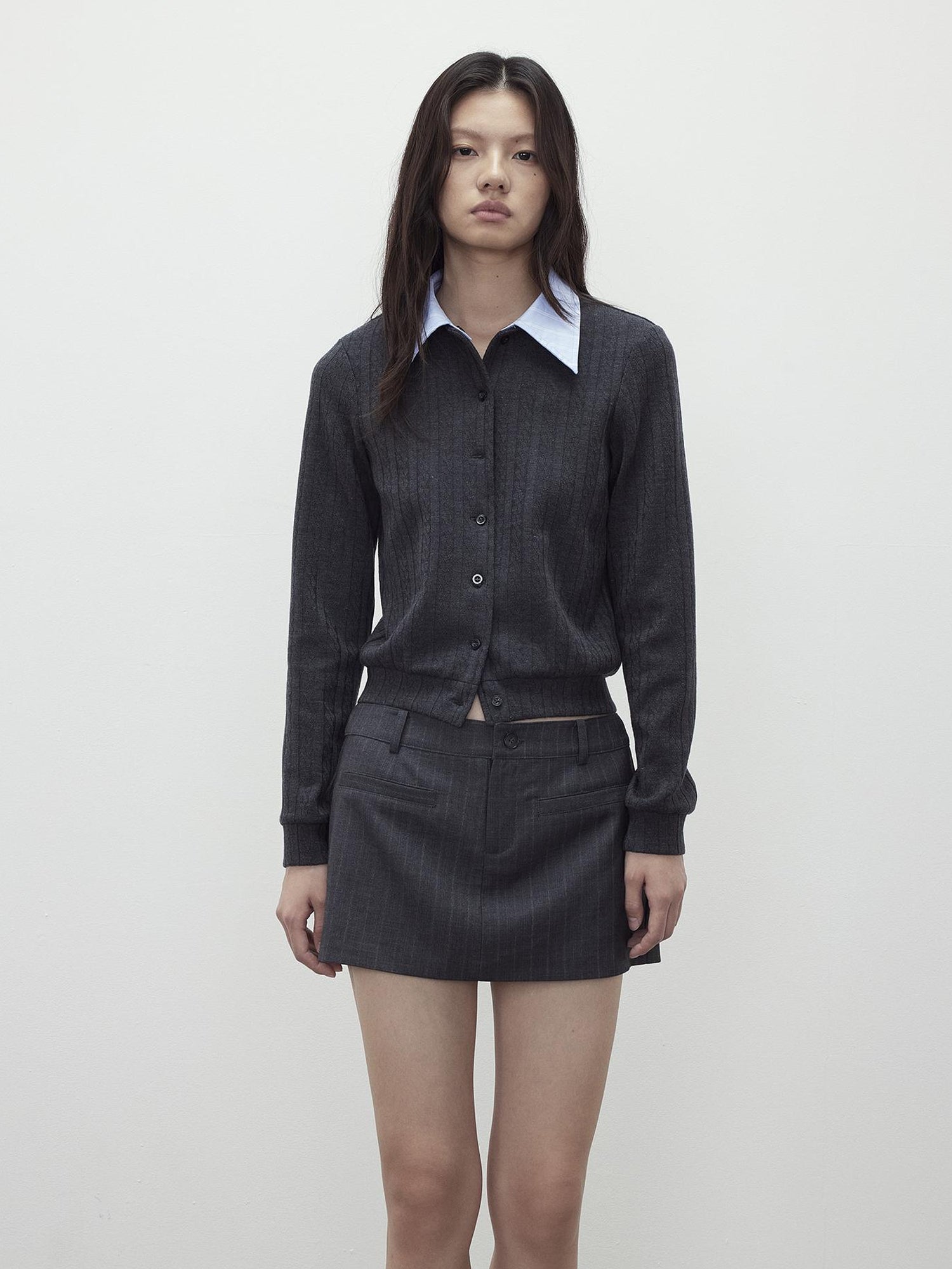 AFTADAWN Detachable Collar Wool Blend Textured Long Sleeve Knit Top