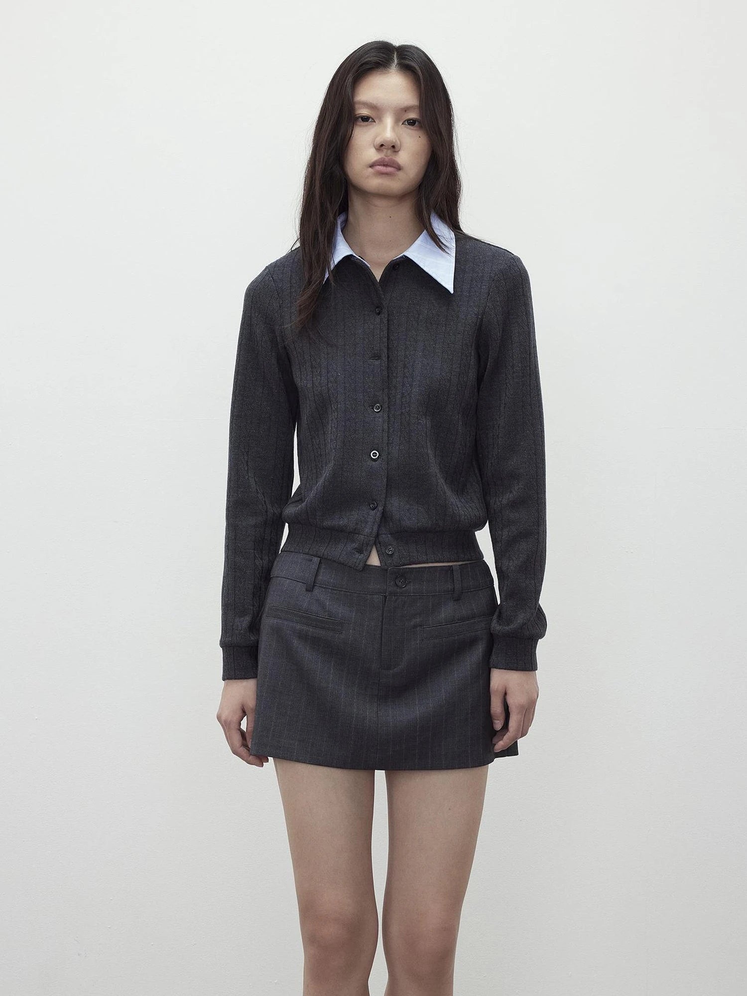 Detachable Collar Wool Blend Textured Long Sleeve Knit Top