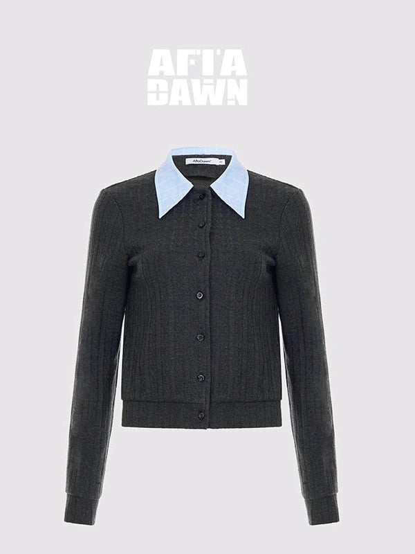 Detachable Collar Wool Blend Textured Long Sleeve Knit Top