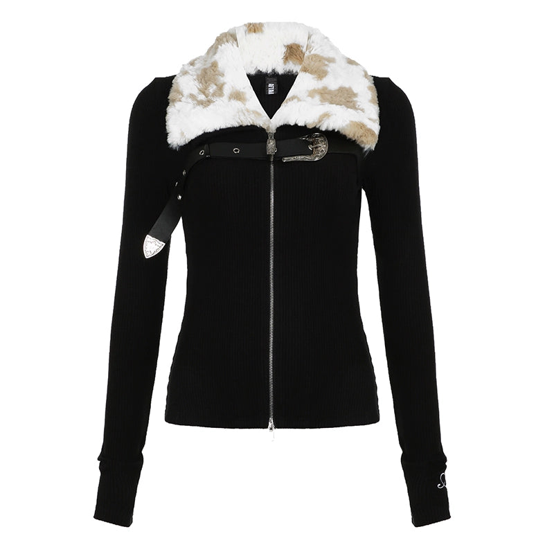 AFTADAWN_Detachable_Faux_Fur_Collar_Dual_Zip_Knit_Top_MISSTT
