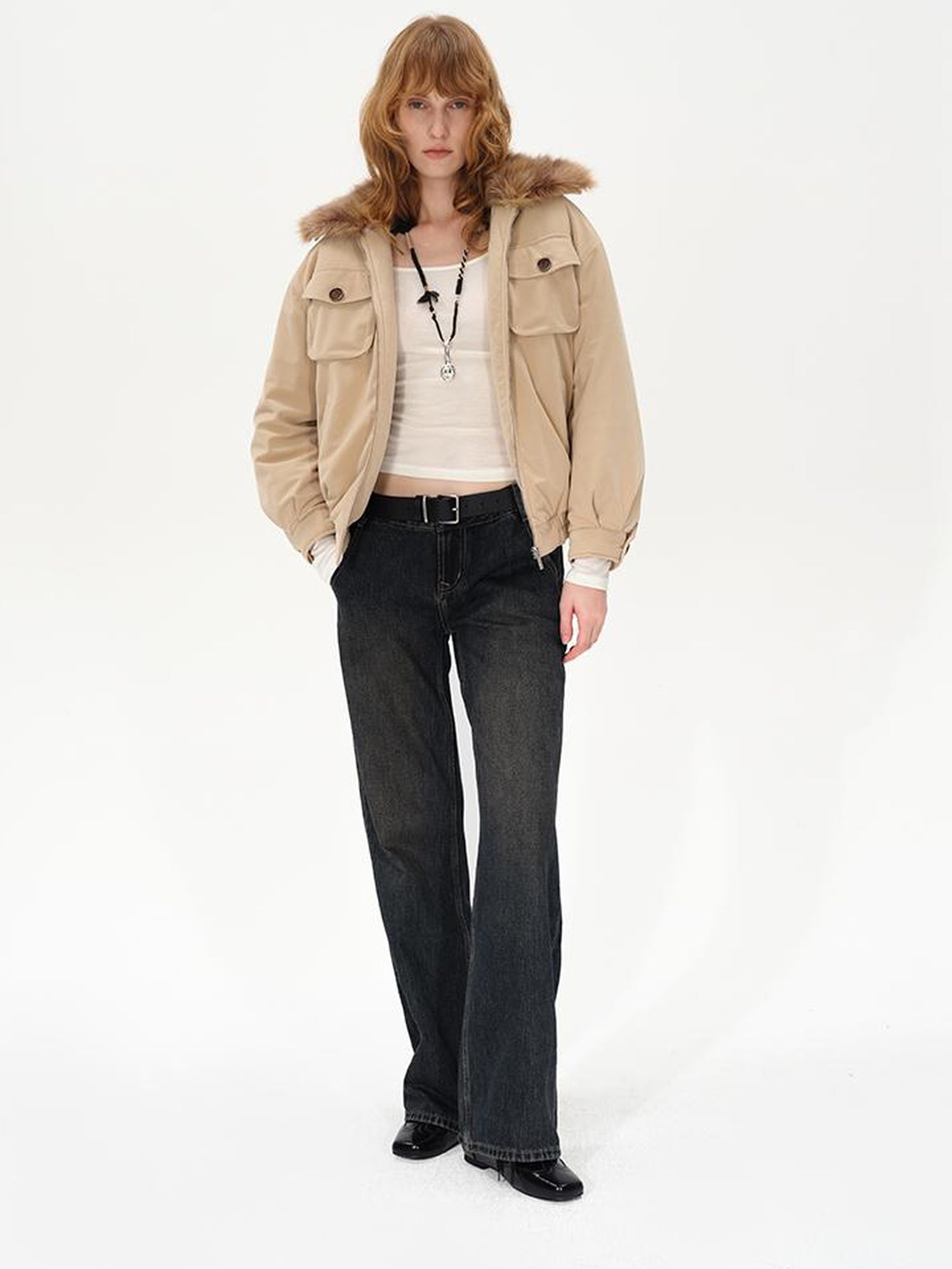 AFTADAWN Detachable Fur Collar Dual Wear Parka with Quilted Insulation