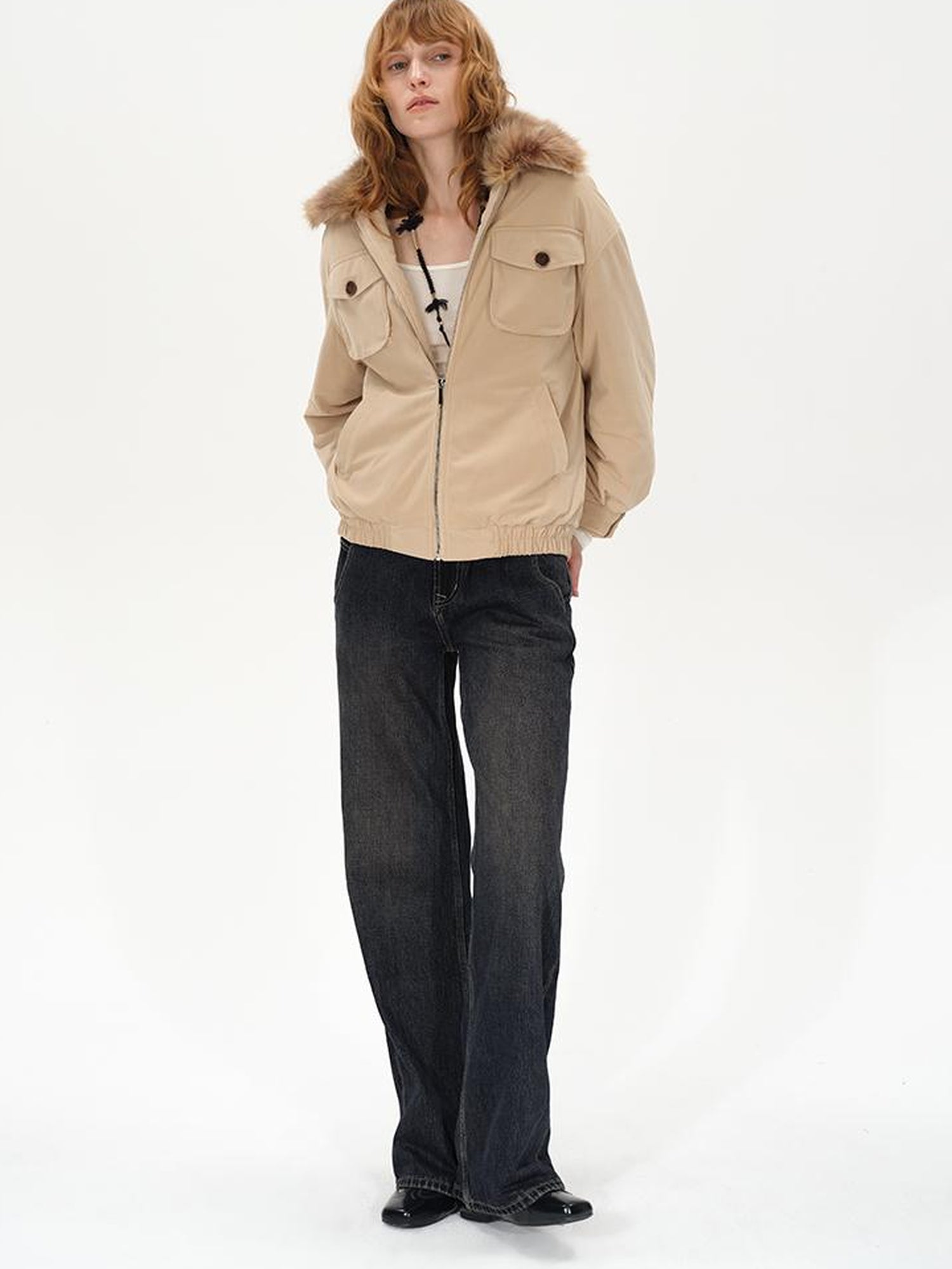 AFTADAWN Detachable Fur Collar Dual Wear Parka with Quilted Insulation