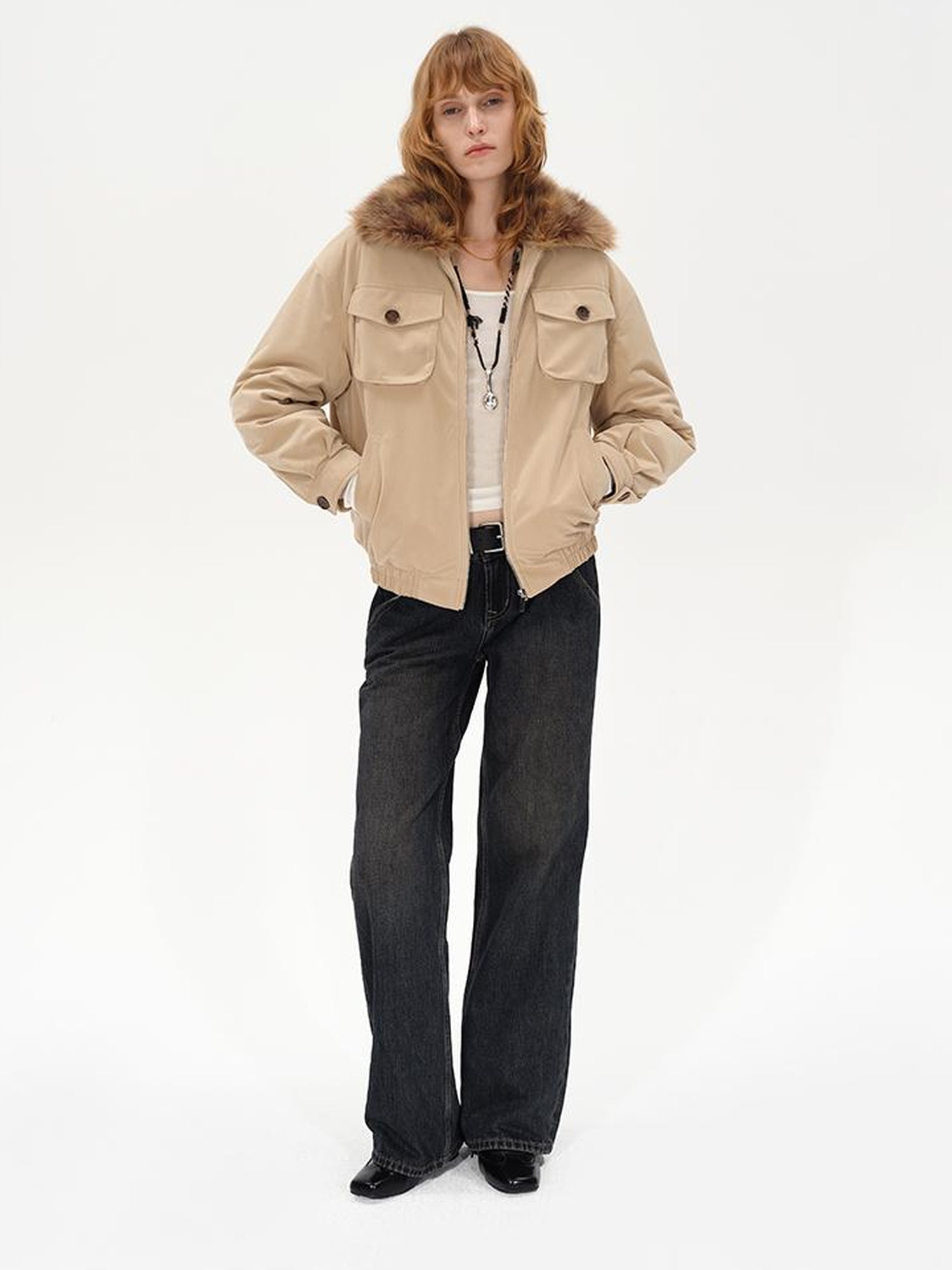 AFTADAWN Detachable Fur Collar Dual Wear Parka with Quilted Insulation