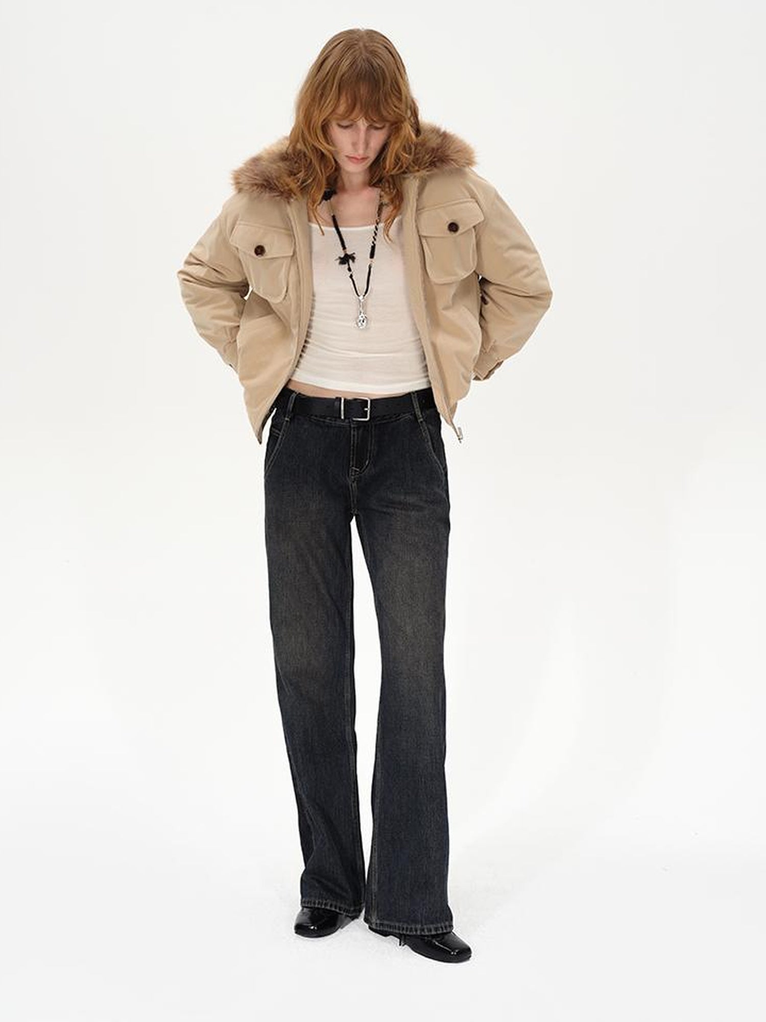 AFTADAWN Detachable Fur Collar Dual Wear Parka with Quilted Insulation