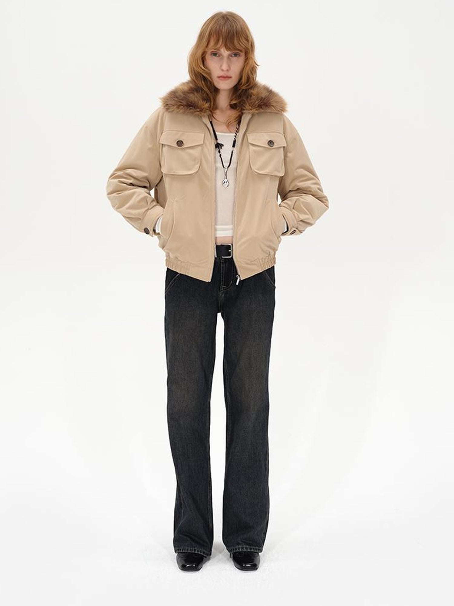 AFTADAWN Detachable Fur Collar Dual Wear Parka with Quilted Insulation