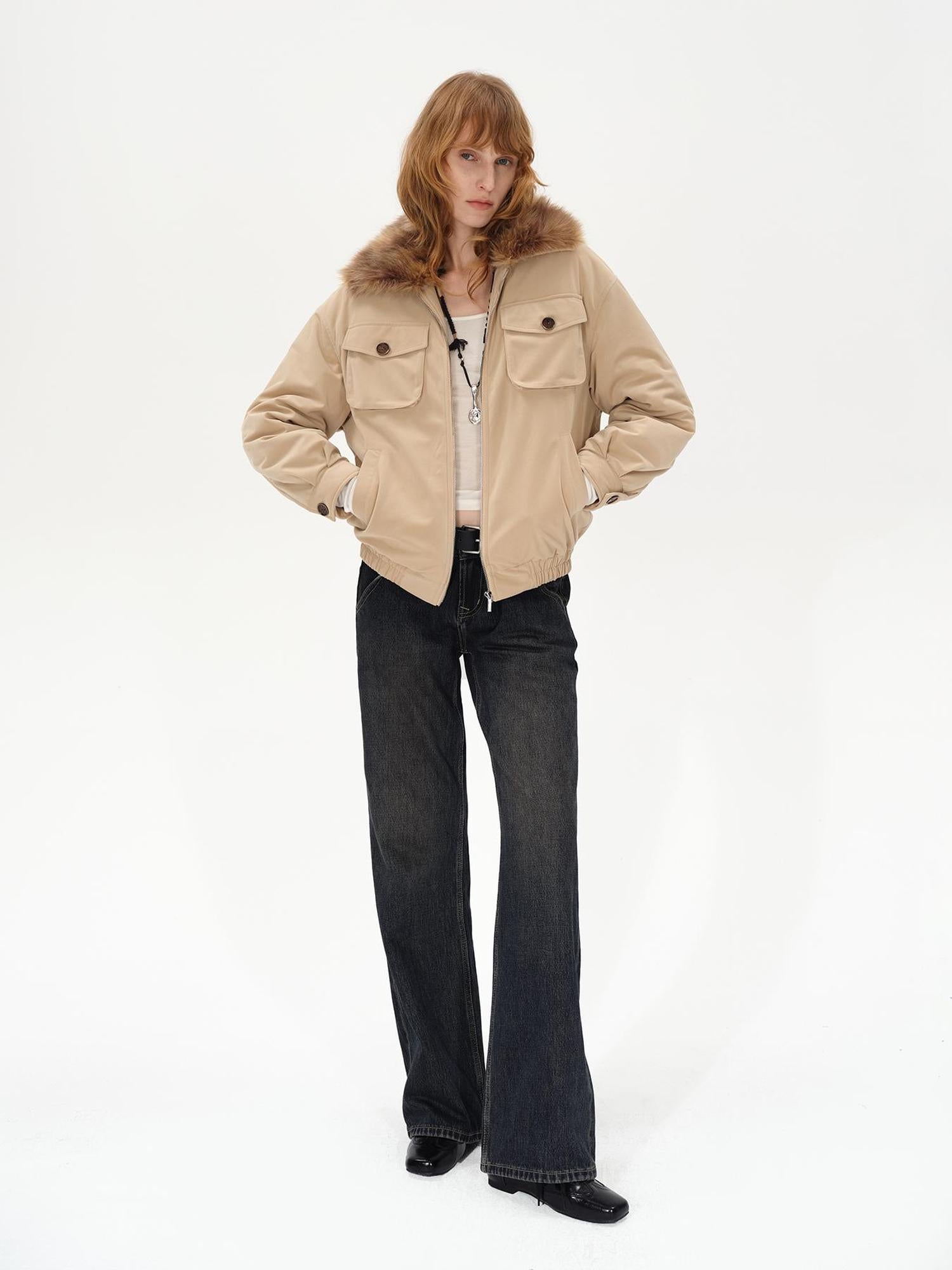 AFTADAWN Detachable Fur Collar Dual Wear Parka with Quilted Insulation