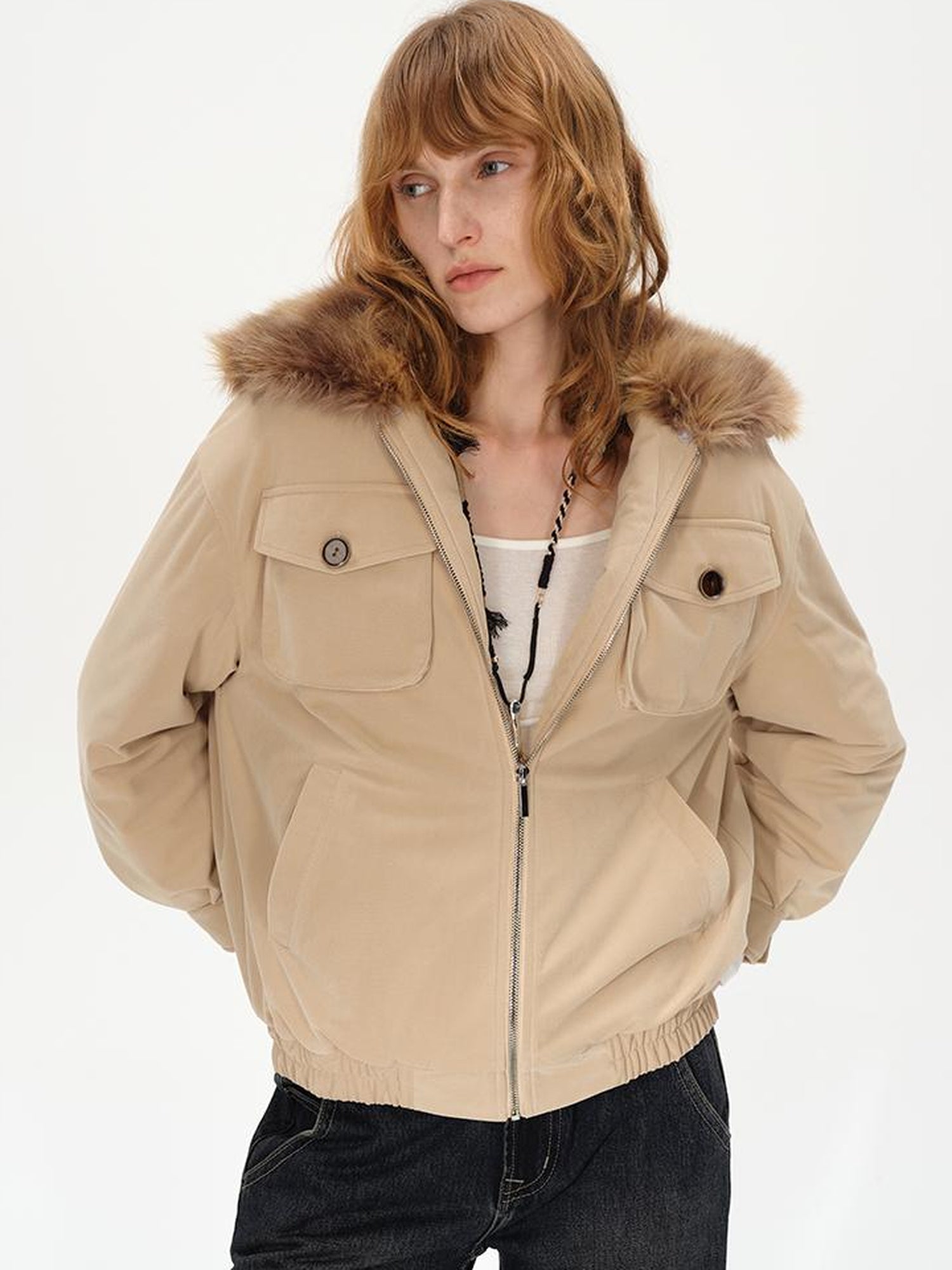 AFTADAWN Detachable Fur Collar Dual Wear Parka with Quilted Insulation