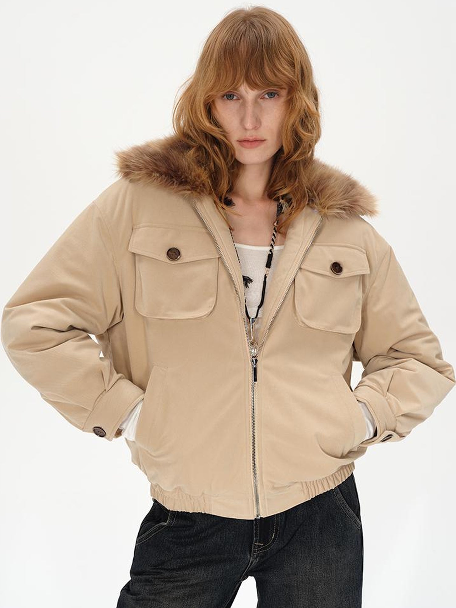 AFTADAWN Detachable Fur Collar Dual Wear Parka with Quilted Insulation