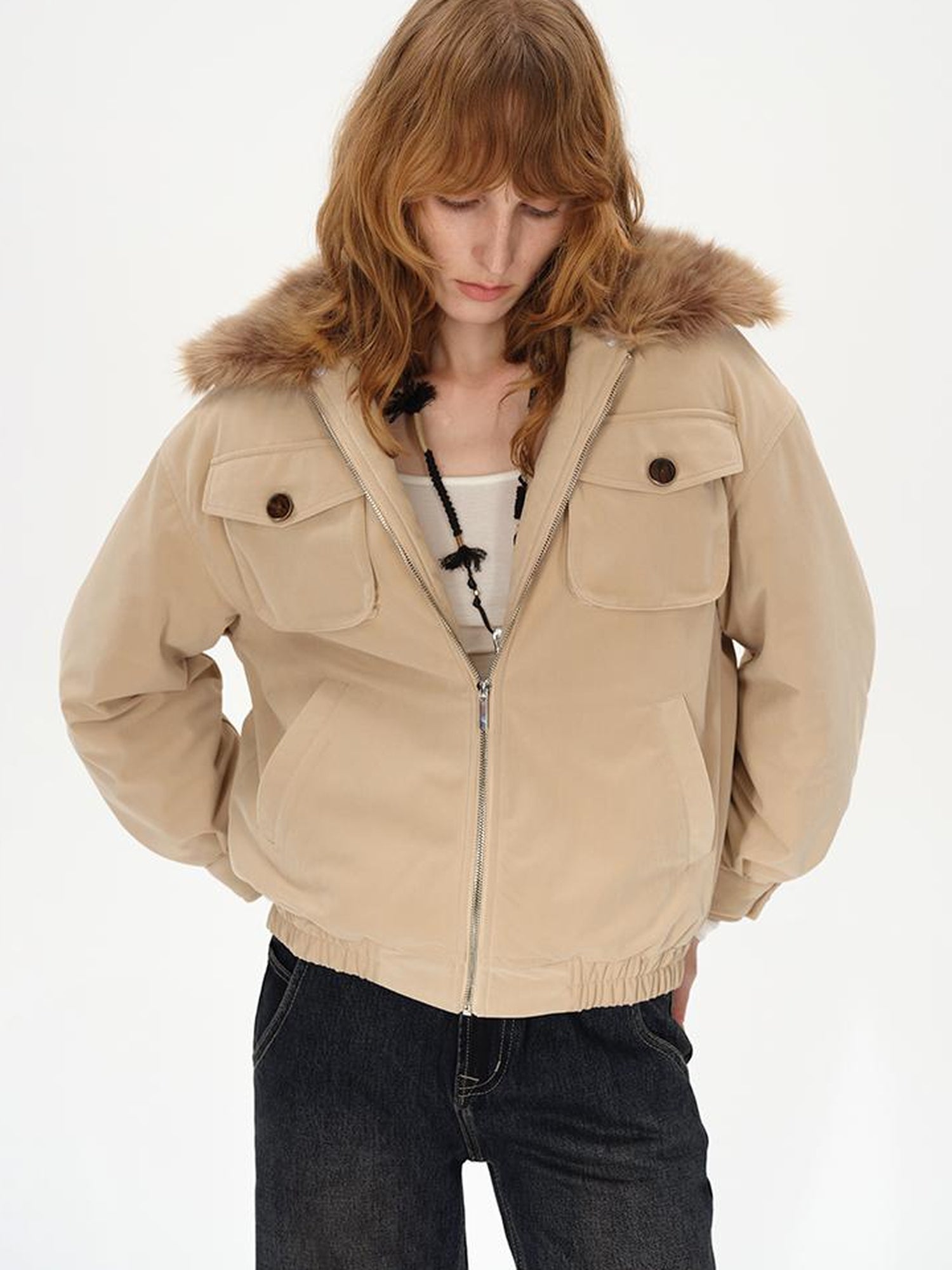 AFTADAWN Detachable Fur Collar Dual Wear Parka with Quilted Insulation