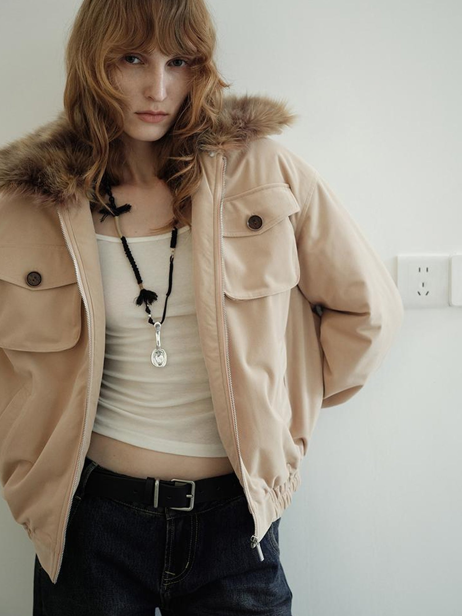 AFTADAWN Detachable Fur Collar Dual Wear Parka with Quilted Insulation