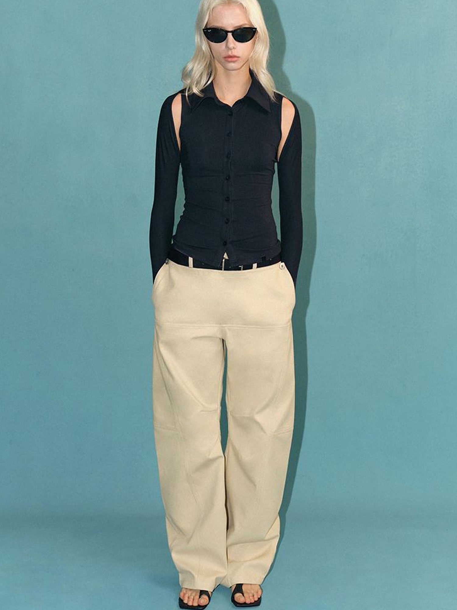 AFTADAWN Detachable Split Flap Wide Leg Trousers with Asymmetrical Draping