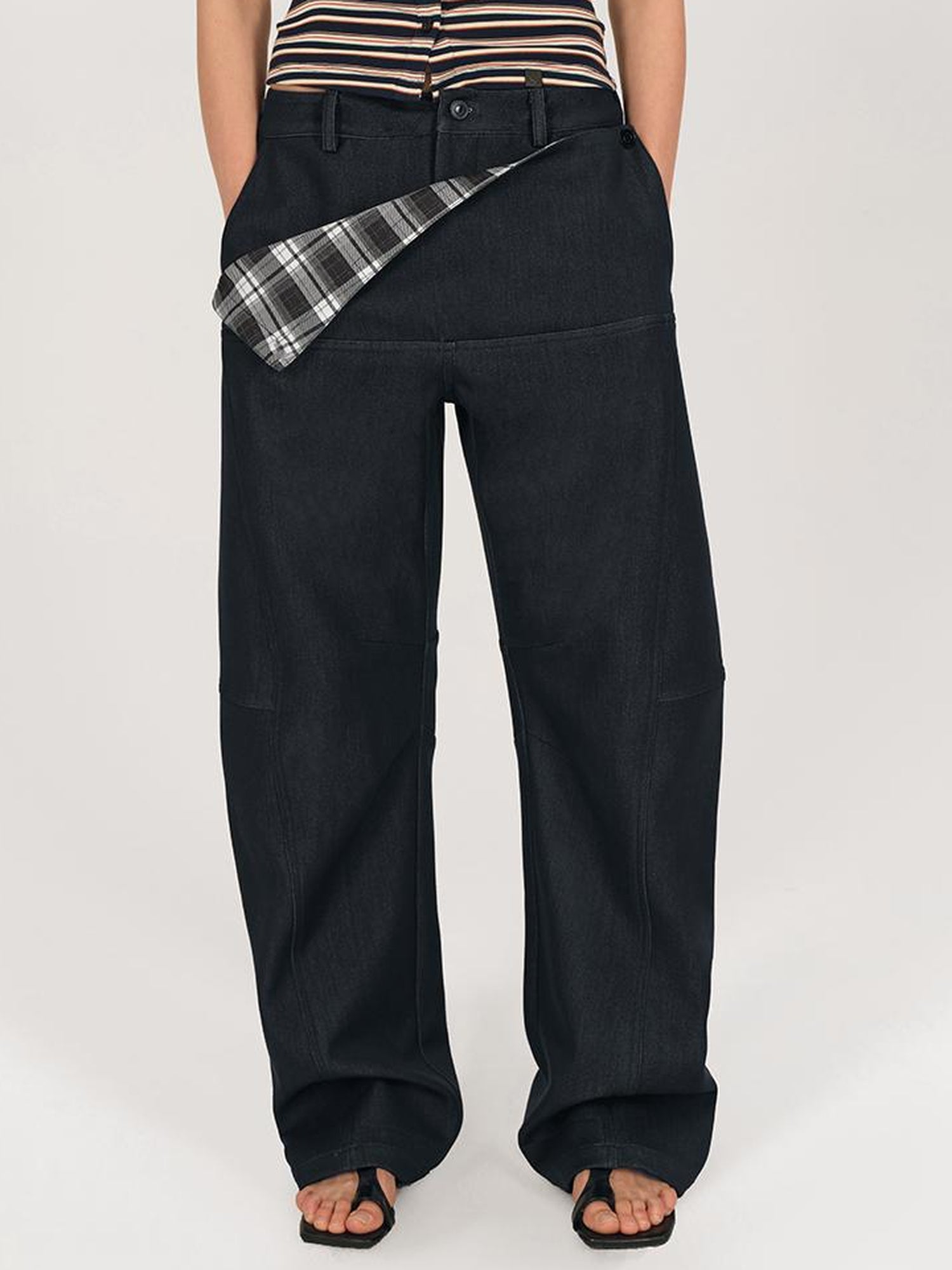 AFTADAWN Detachable Split Flap Wide Leg Trousers with Asymmetrical Draping