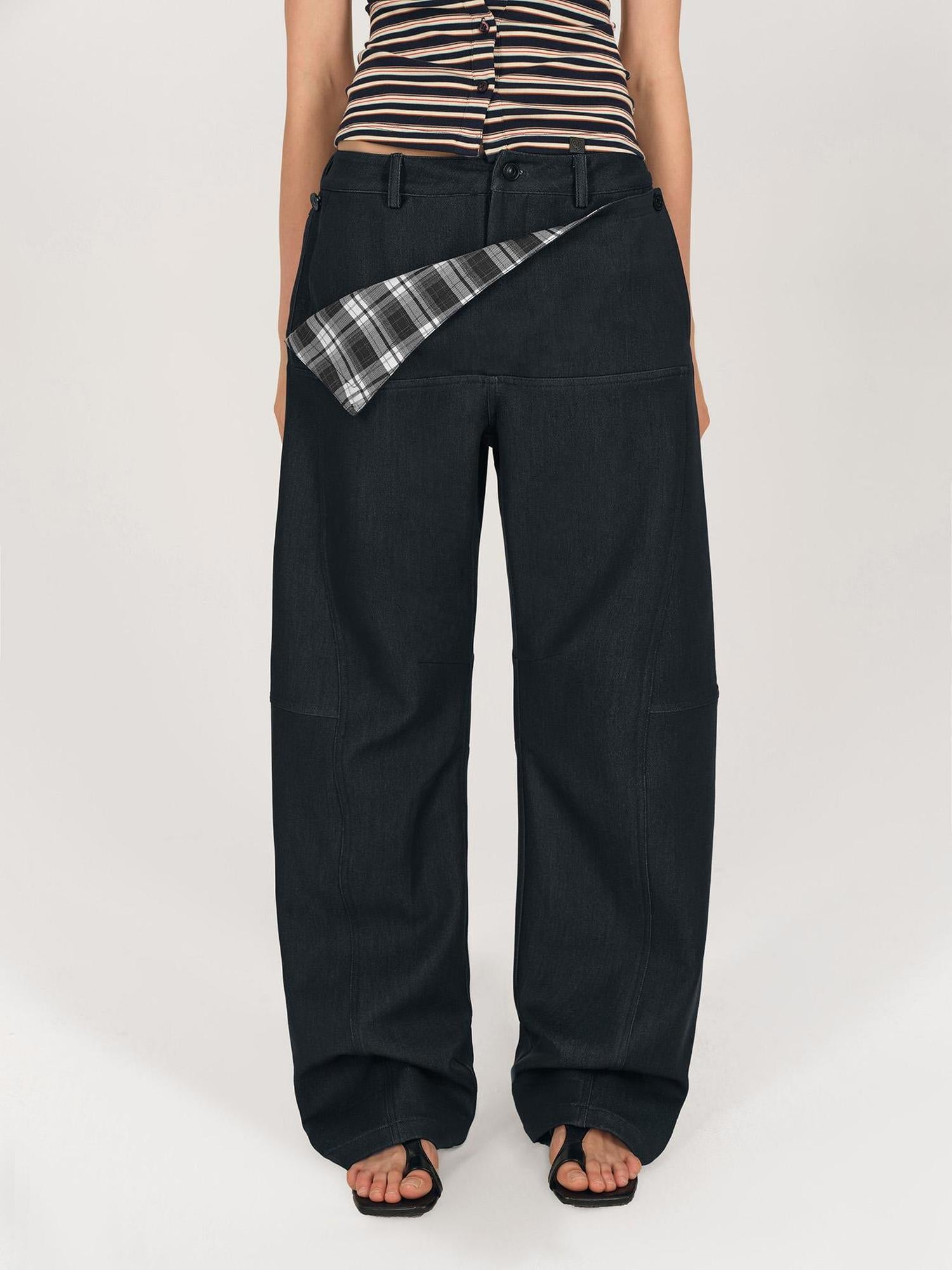 AFTADAWN Detachable Split Flap Wide Leg Trousers with Asymmetrical Draping