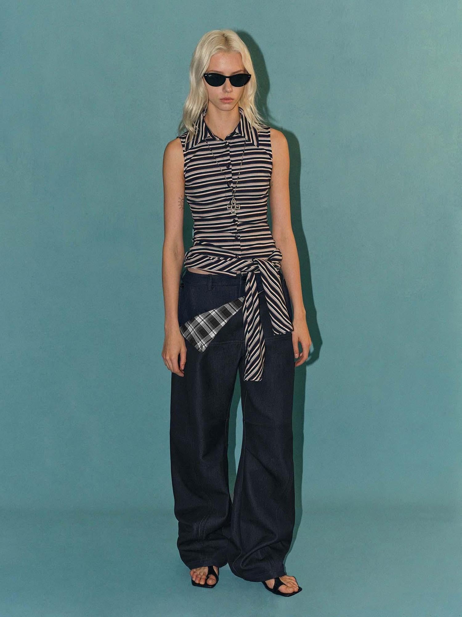 AFTADAWN Detachable Split Flap Wide Leg Trousers with Asymmetrical Draping
