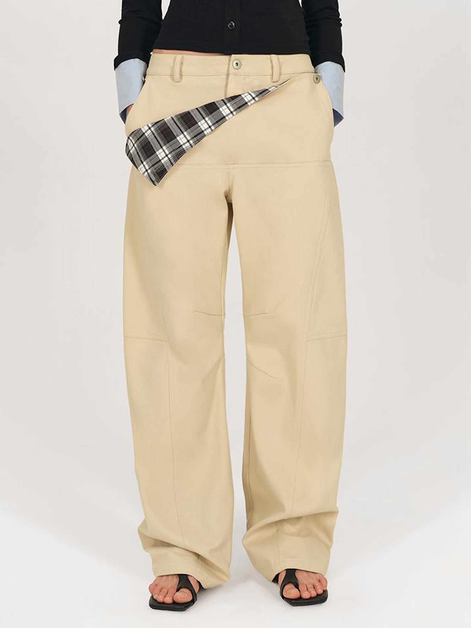 AFTADAWN Detachable Split Flap Wide Leg Trousers with Asymmetrical Draping