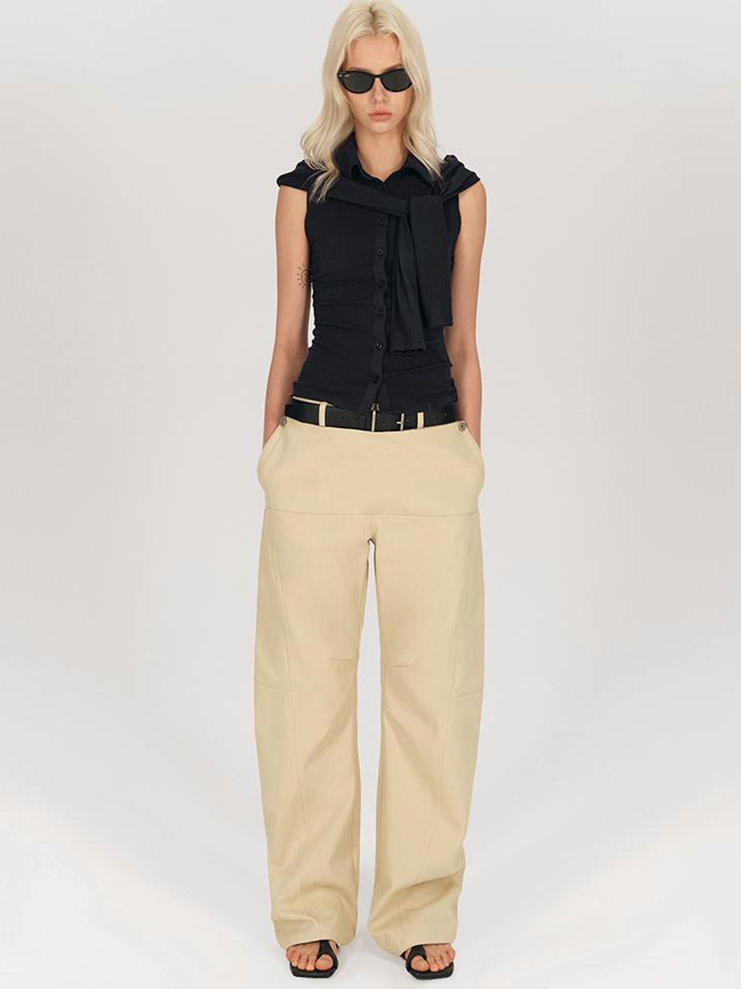 AFTADAWN Detachable Split Flap Wide Leg Trousers with Asymmetrical Draping