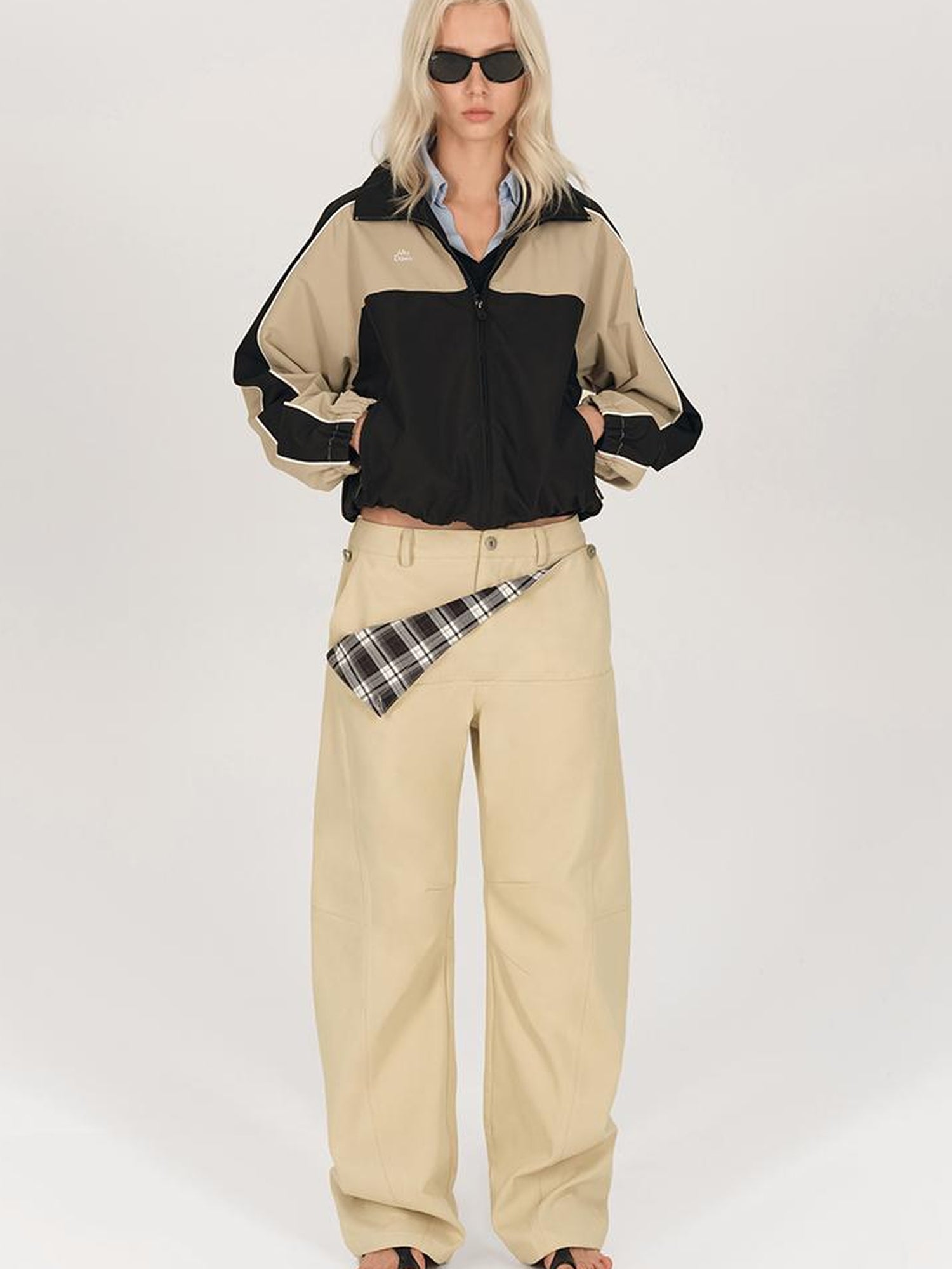 AFTADAWN Detachable Split Flap Wide Leg Trousers with Asymmetrical Draping