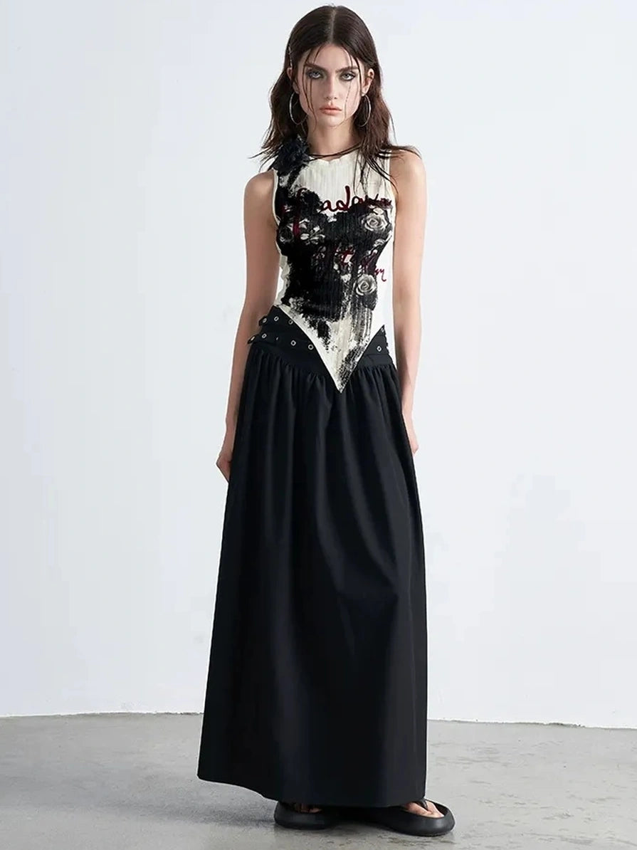 AFTADAWN Distressed Rose Hand Painted Camisole T-shirt