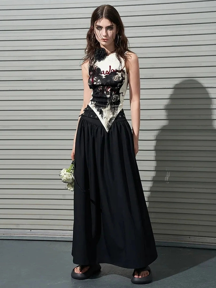 AFTADAWN Distressed Rose Hand Painted Camisole T-shirt