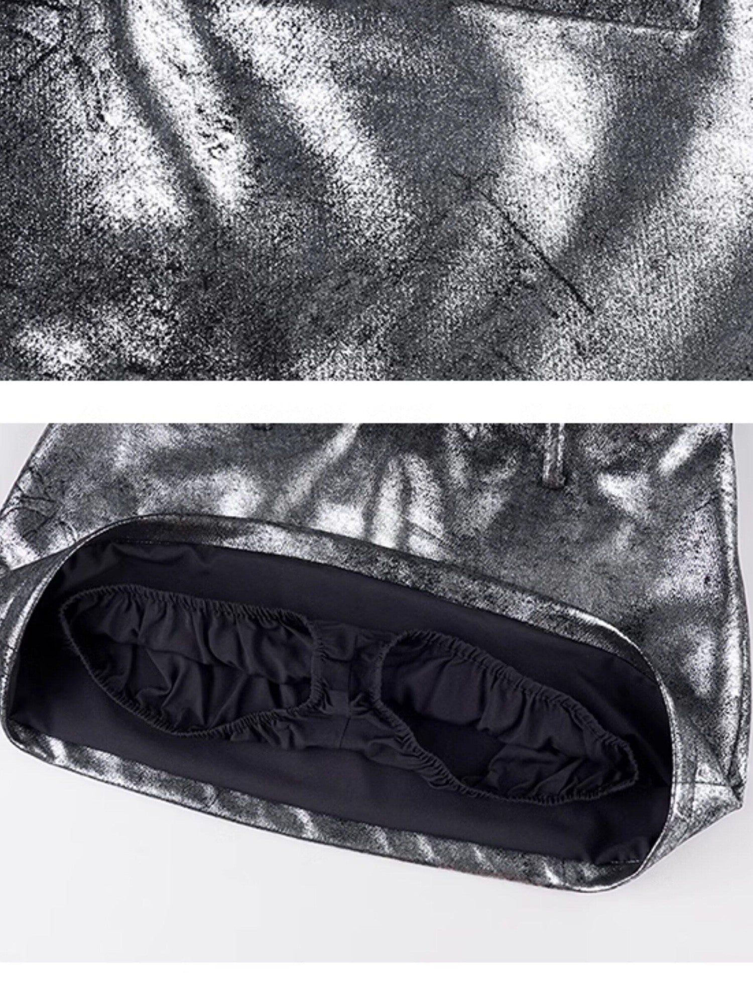 AFTADAWN Distressed Textured Silver Lurex Low Waist Women&