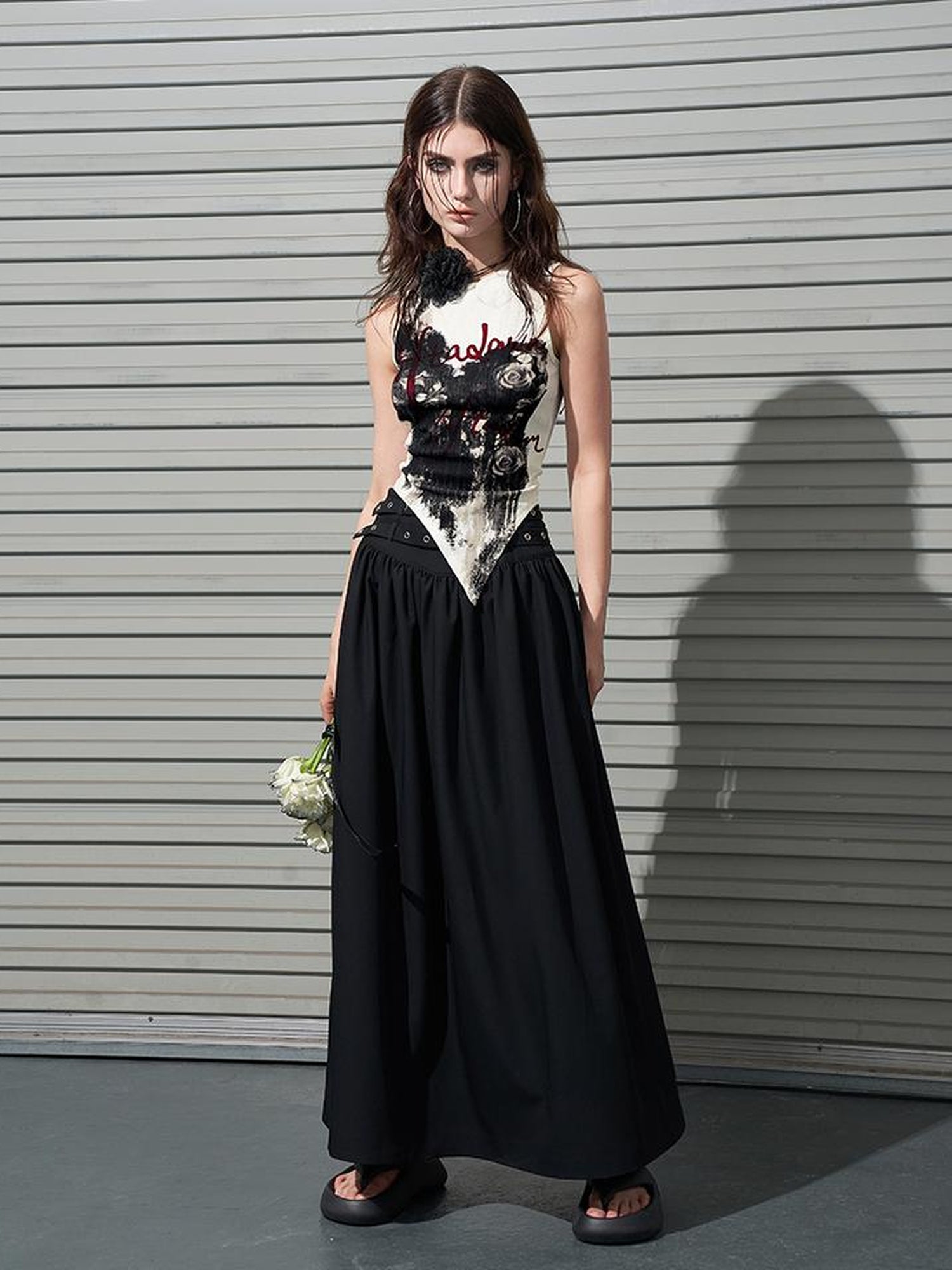 AFTADAWN Double Belt Heavy Duty Maxi A Line Skirt