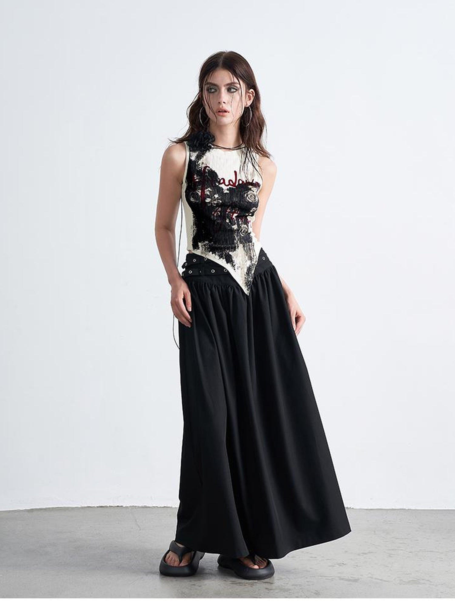 AFTADAWN Double Belt Heavy Duty Maxi A Line Skirt