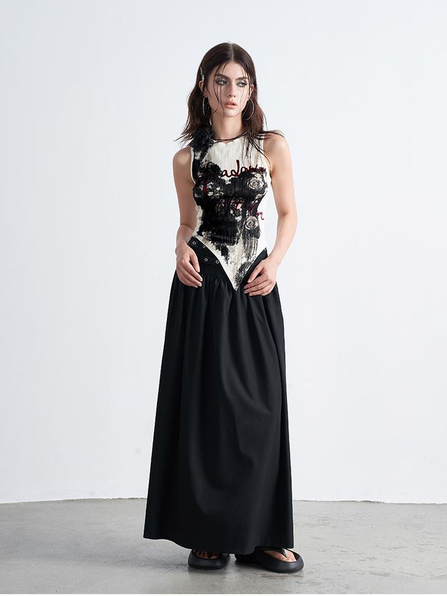 AFTADAWN Double Belt Heavy Duty Maxi A Line Skirt