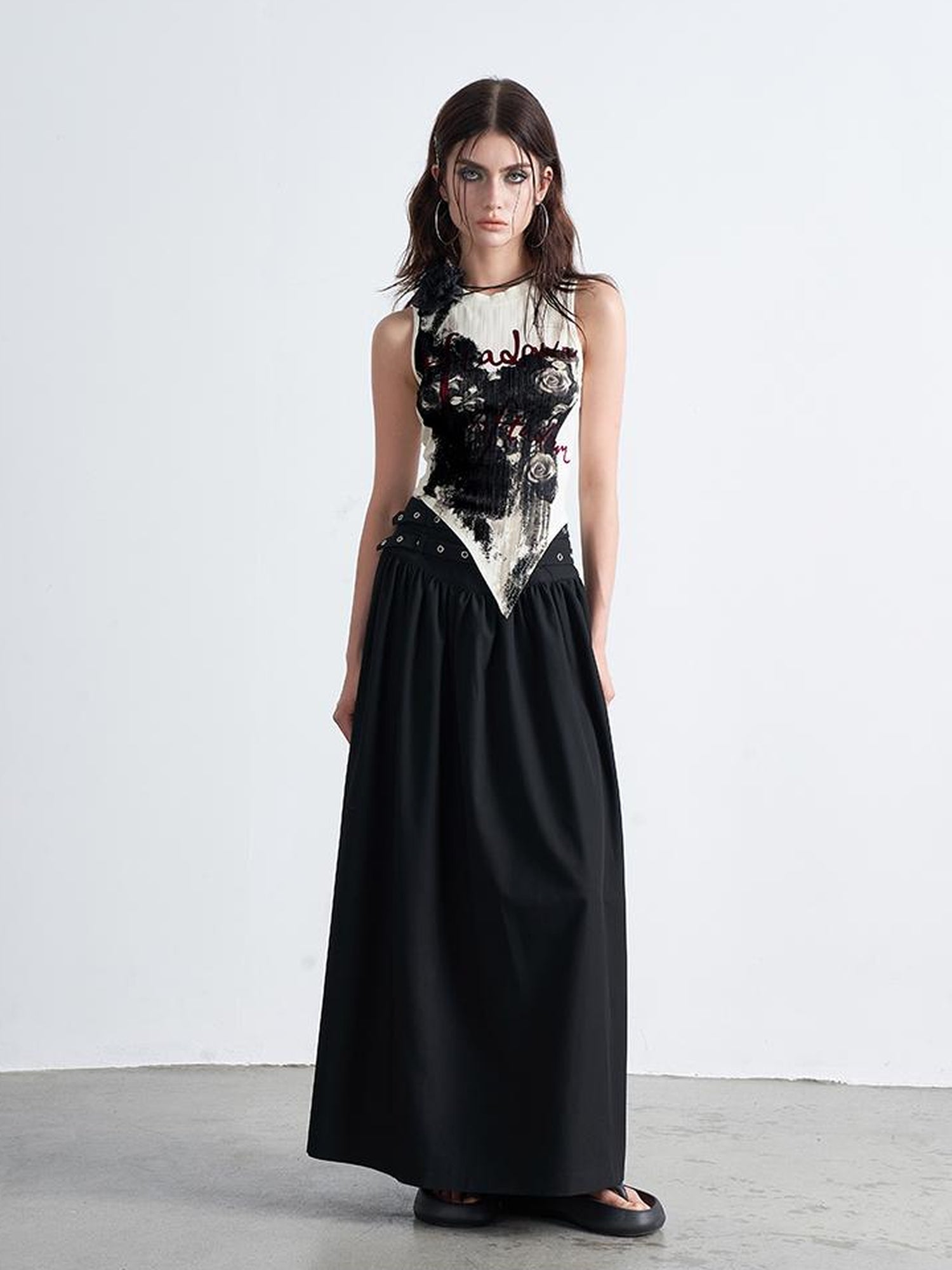 AFTADAWN Double Belt Heavy Duty Maxi A Line Skirt